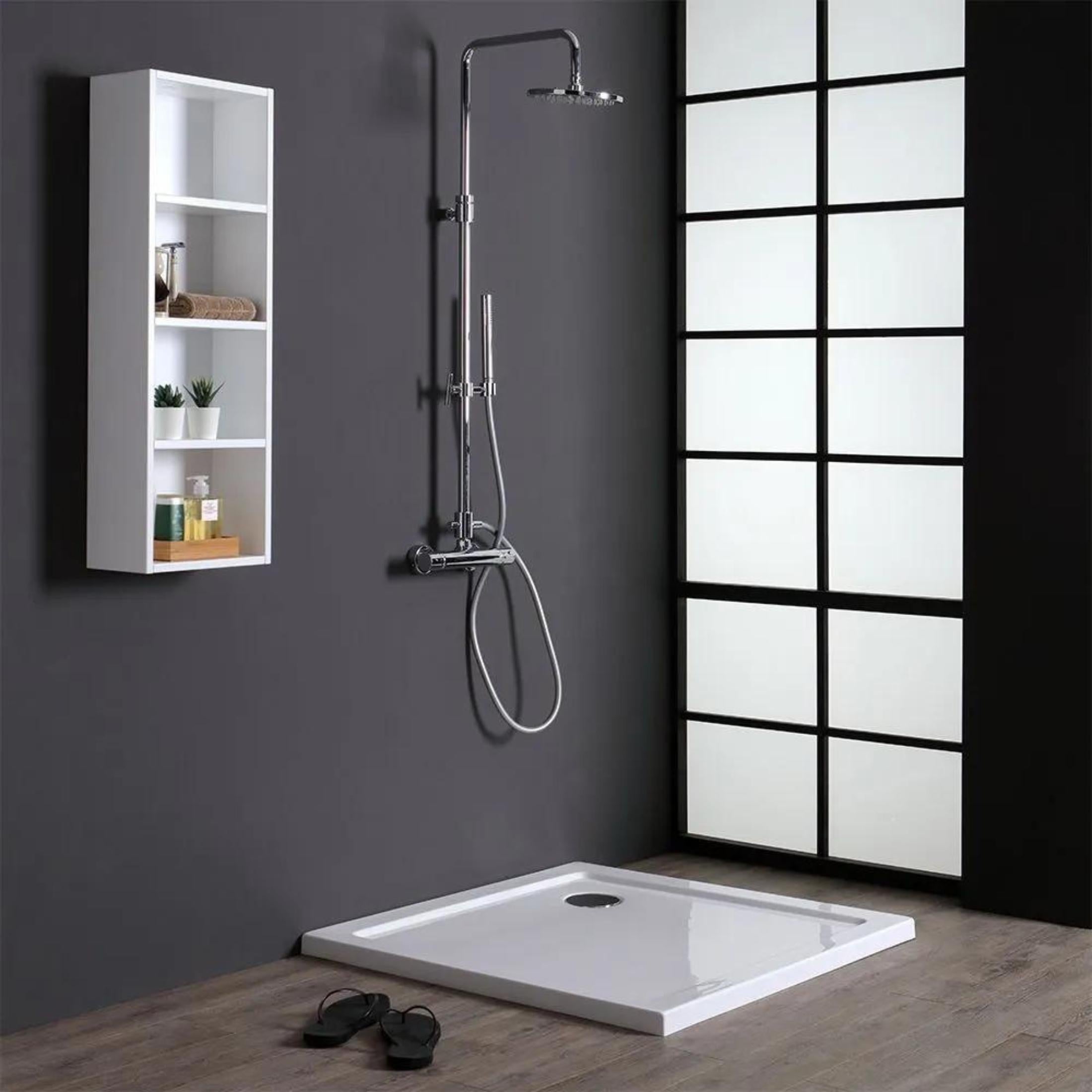 Plato de ducha cuadrado fino "Aosta" en acrílico blanco brillo y ABS