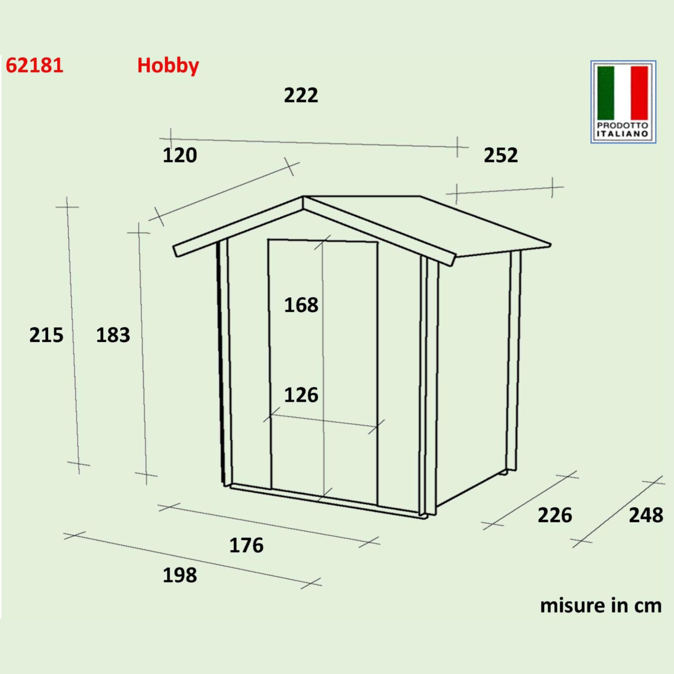"Hobby" wooden garden house, 198x248 cm, 215 cm high, double door with windows