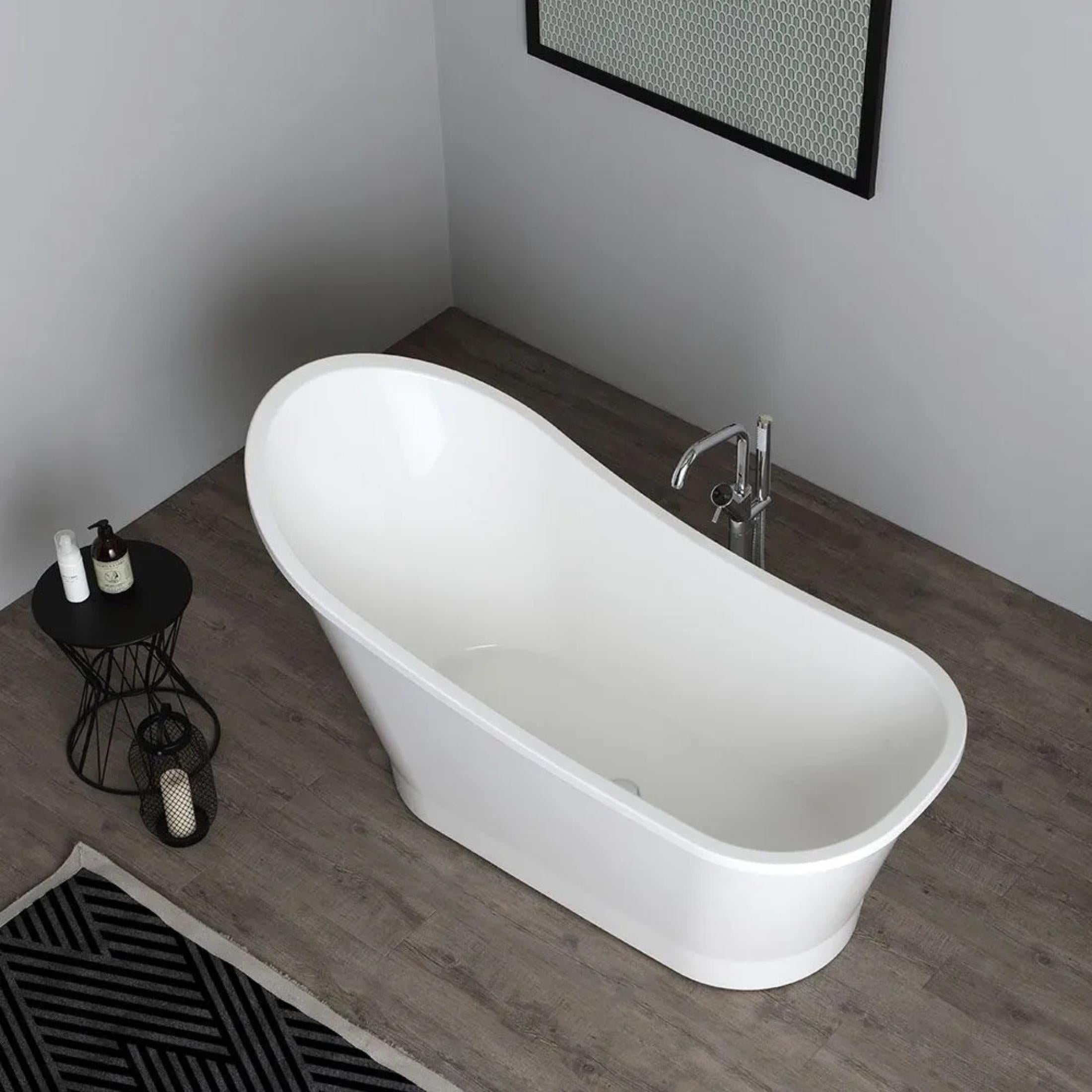 "Alma" freestanding bathtub in white recomposed marble 159.5x73 cm 80.5h