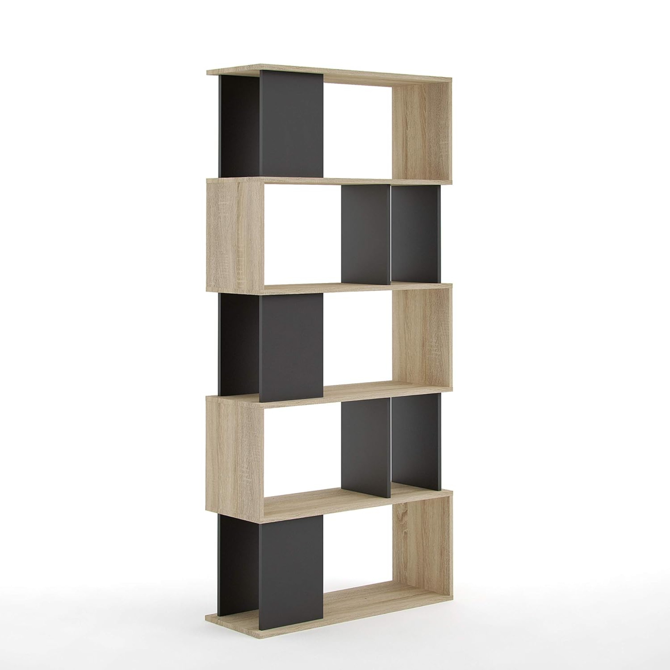 "Maze" modern tall open bookcase with 5 wooden shelves for the living room, 80x29.5 cm, 173.5 cm high