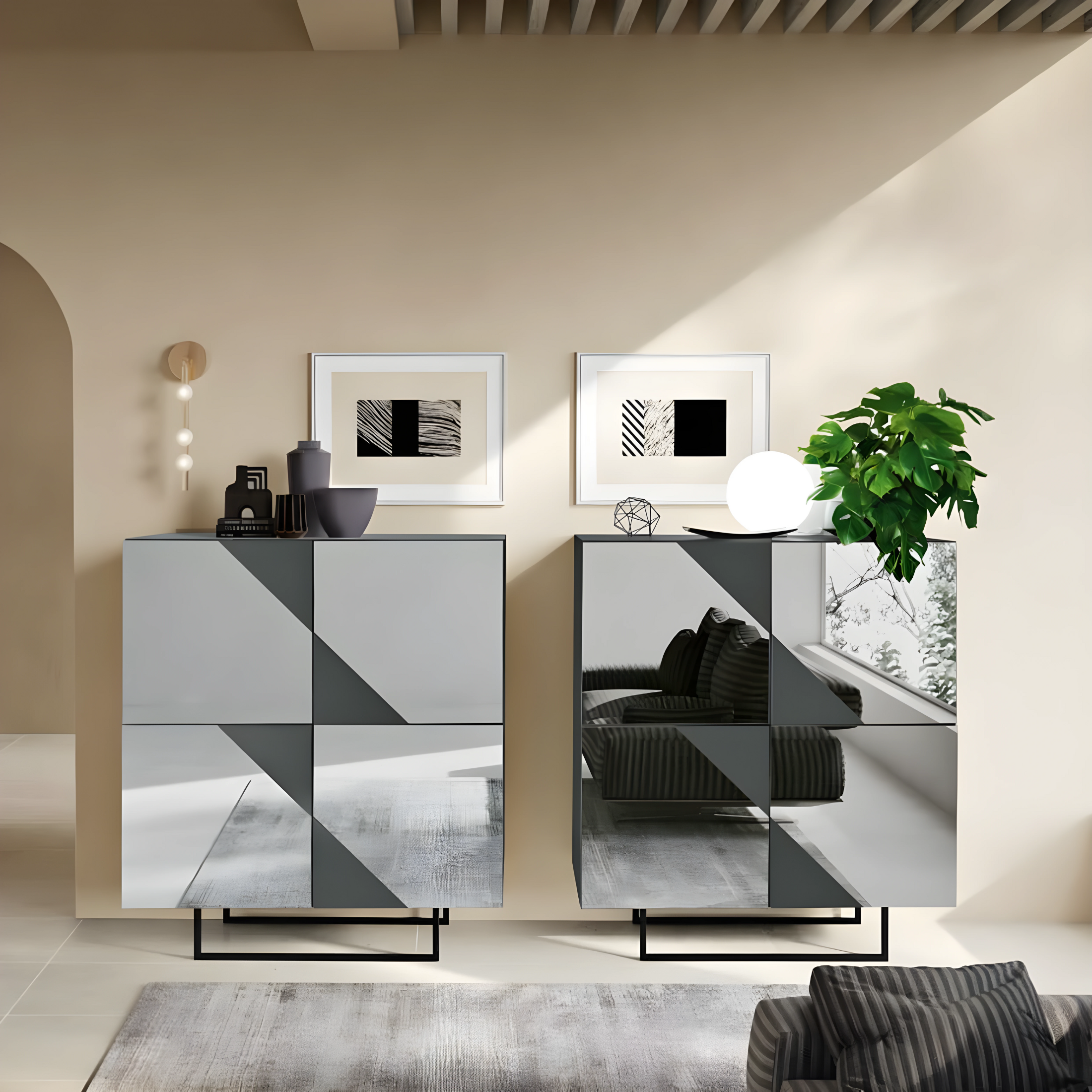 4-door sideboard with "Mirrors" mirror, already assembled, 120x50 cm, h140 cm