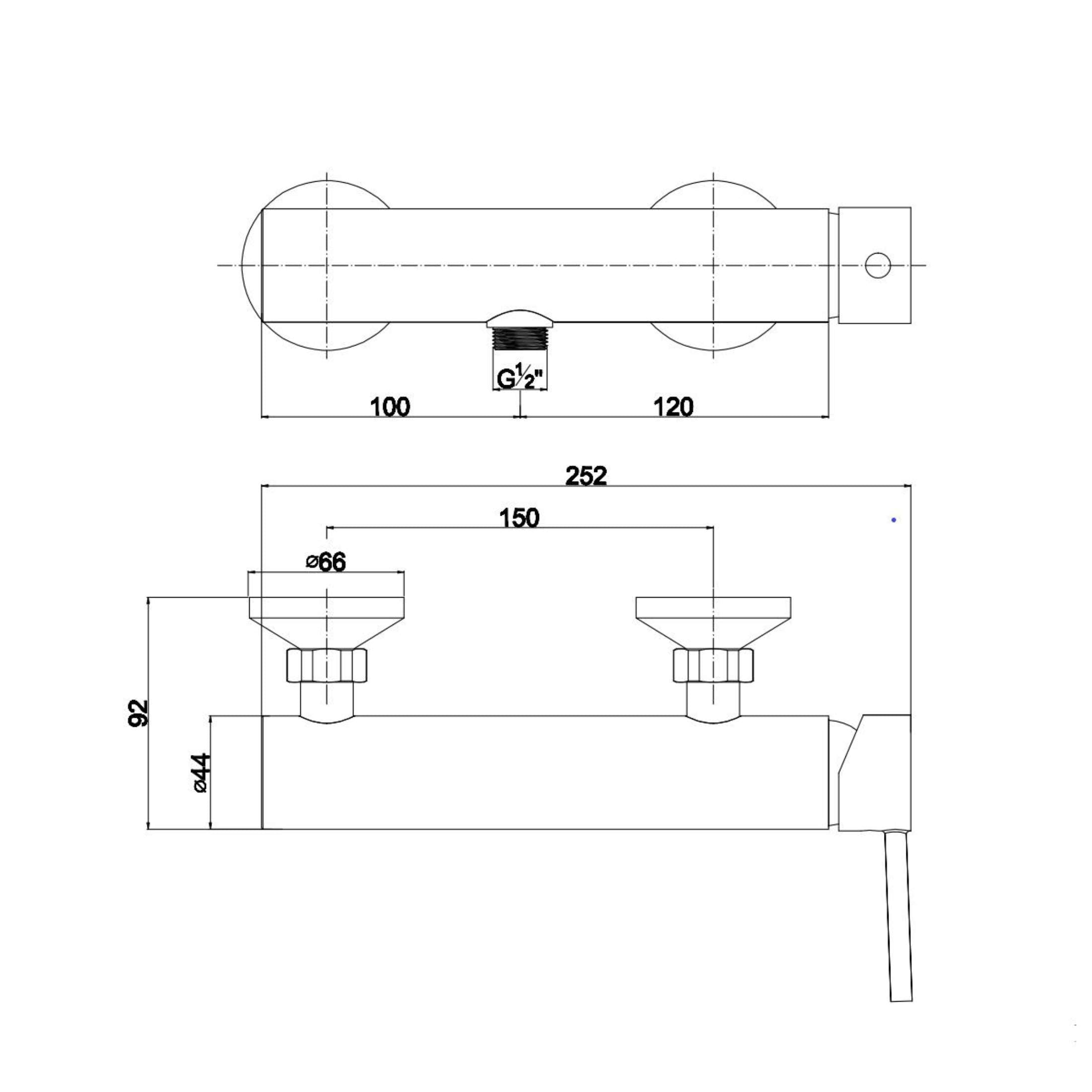 "Drevon" wall-mounted external shower mixer in chromed brass