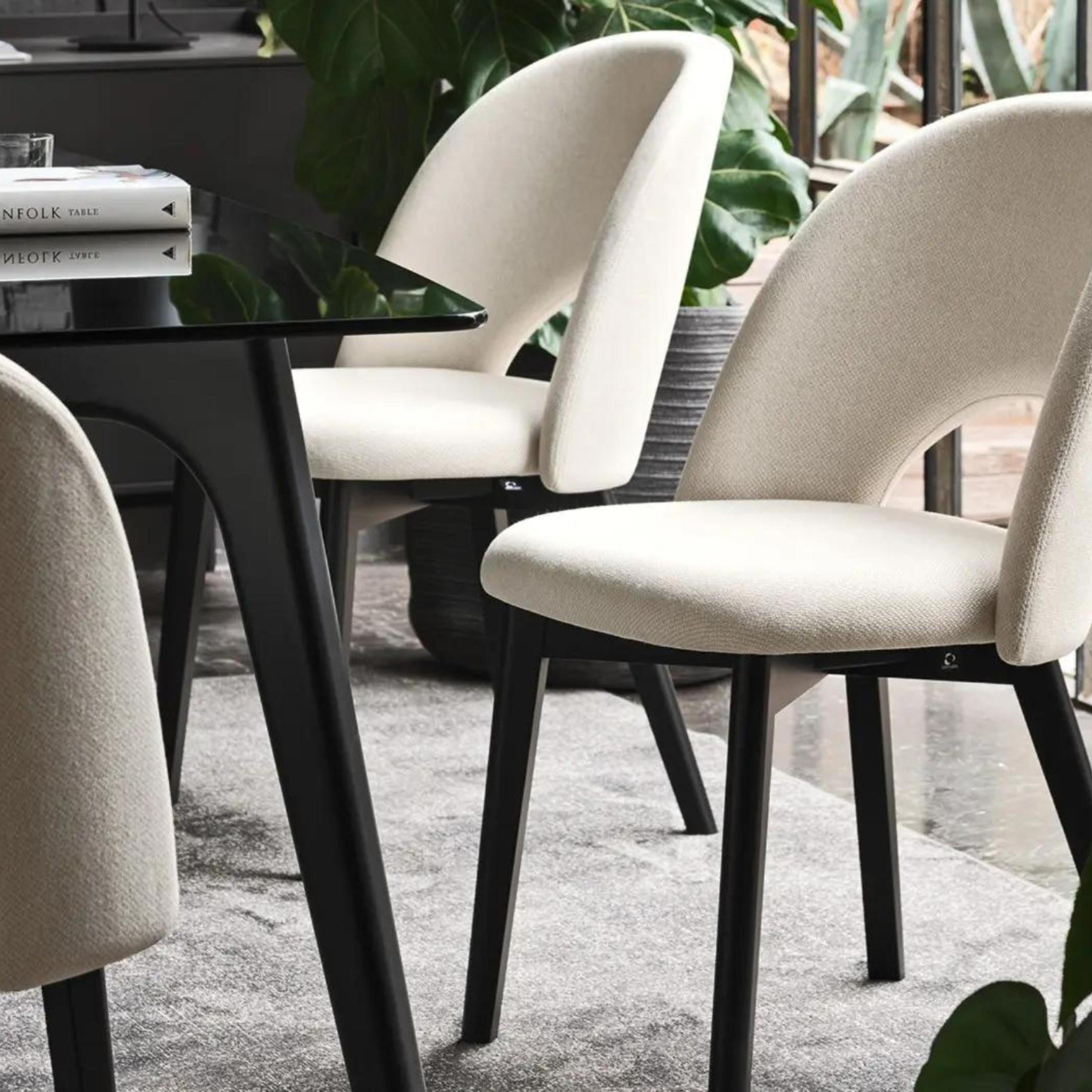 Set of modern living room chairs "Tuka Mid Hole" in ash wood with padded seat