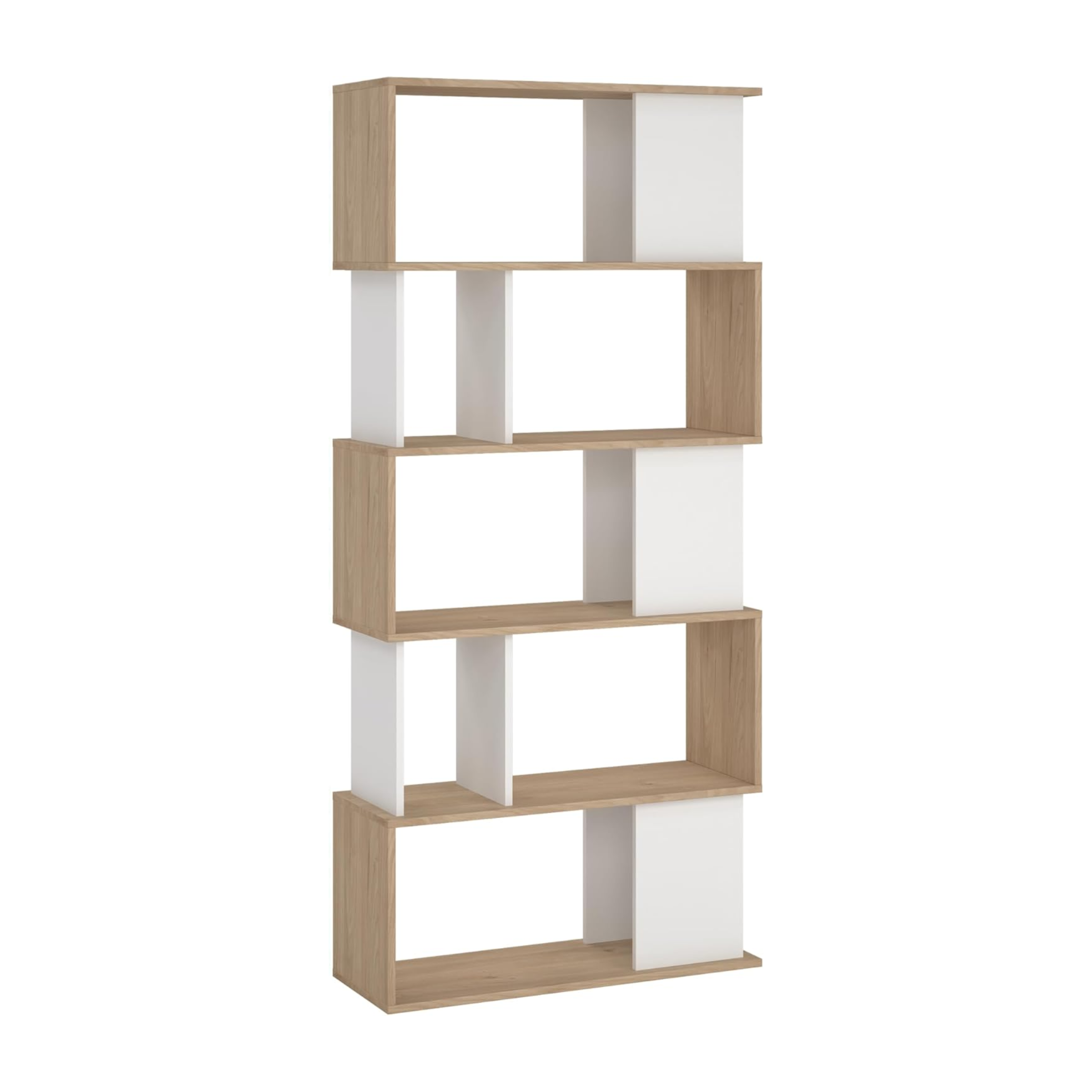 "Maze" modern tall open bookcase with 5 wooden shelves for the living room, 80x29.5 cm, 173.5 cm high