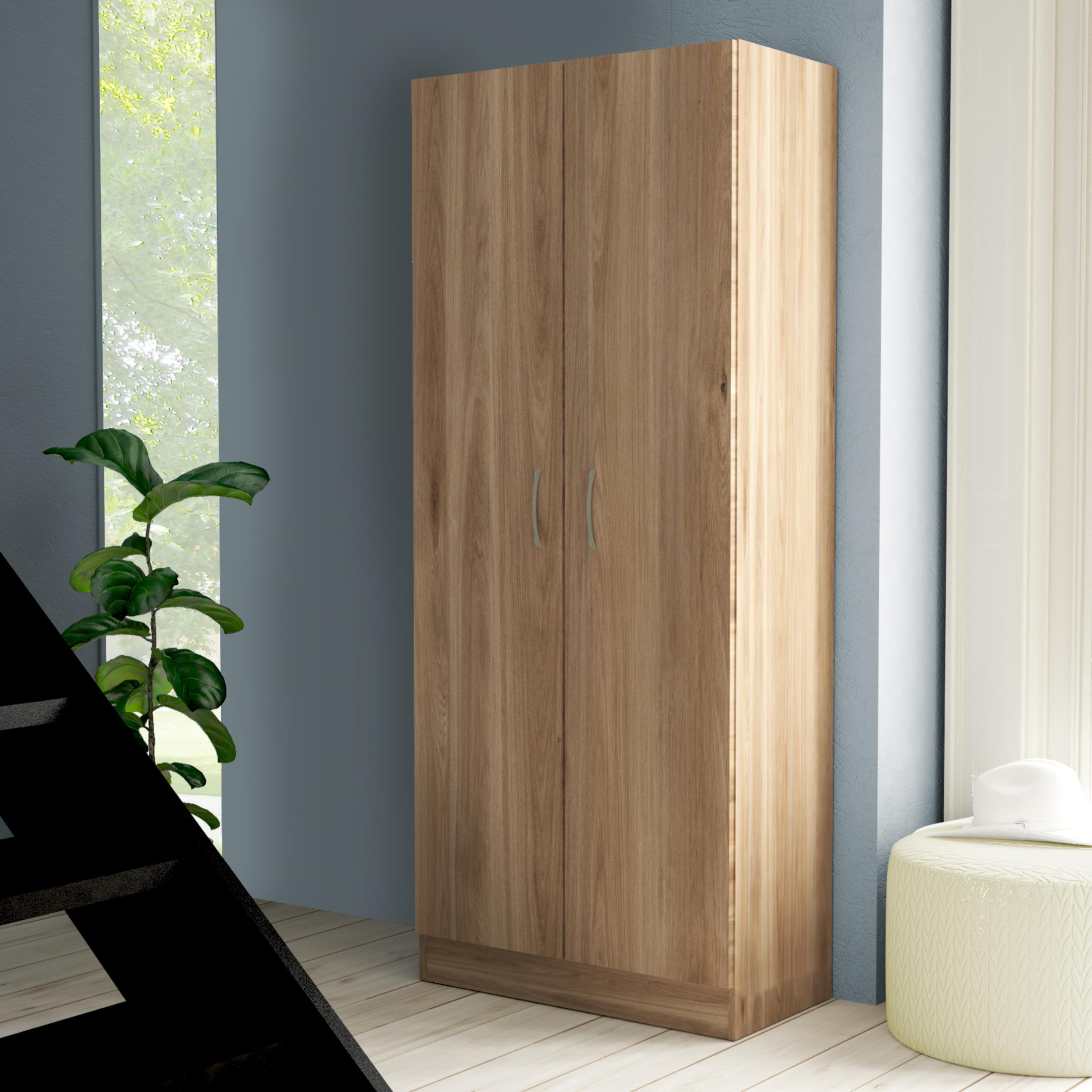 "Contact2" wooden wardrobe with 2 doors and clothes hanger, 71x52 cm, 181 cm high.