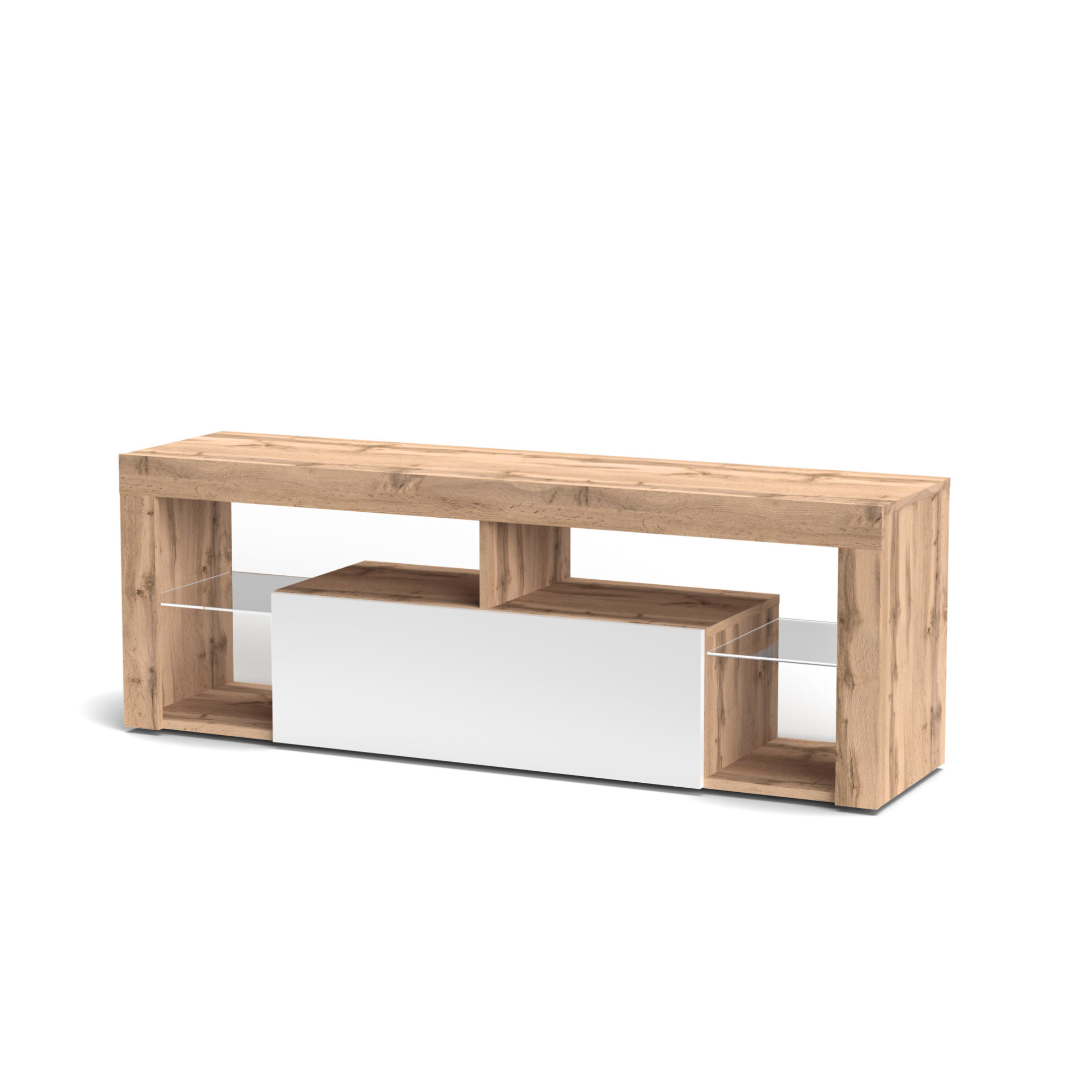 "Hugo" TV stand in oak and white wood, 140x35 cm, 50 cm high