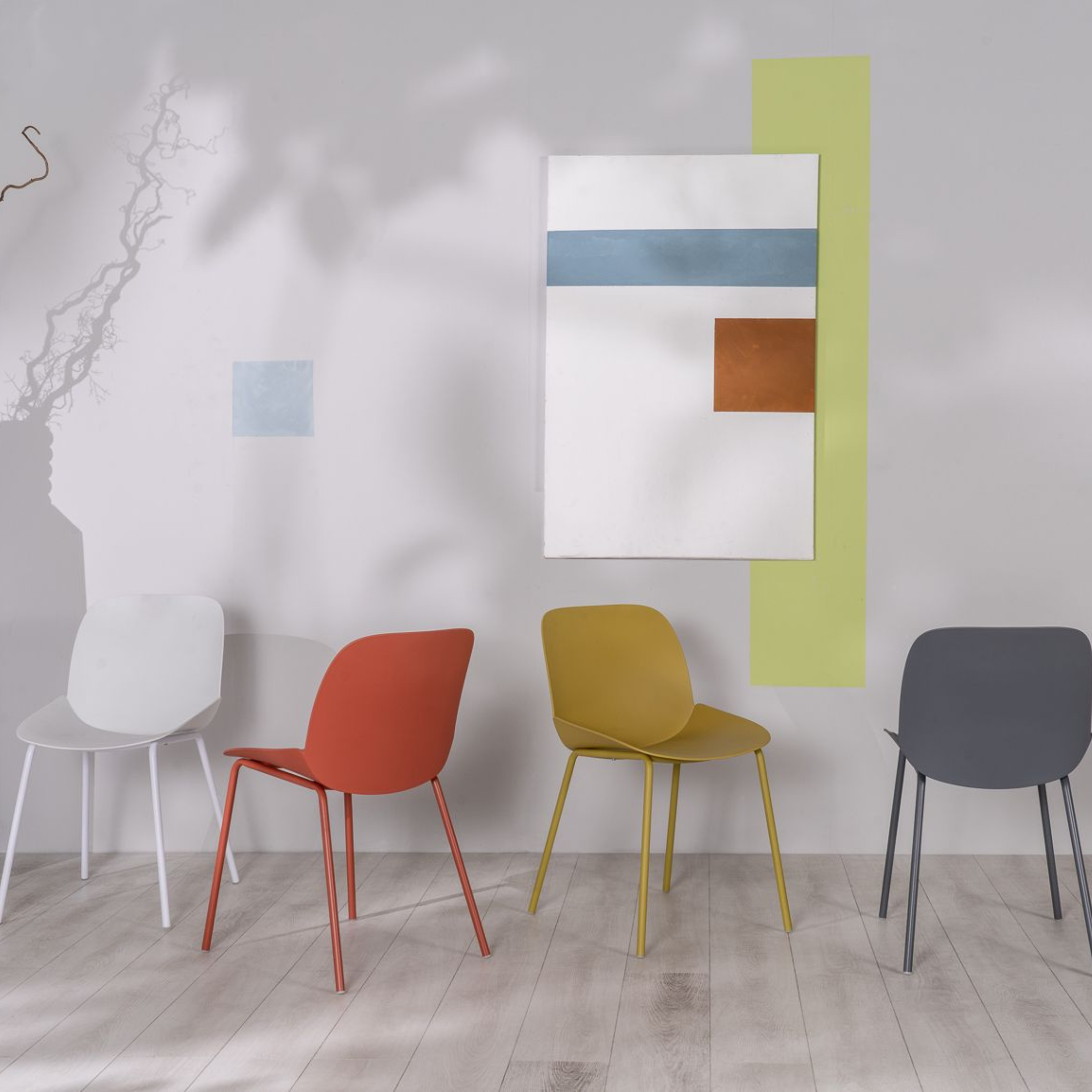 Set of modern "Azzurra" polypropylene chairs with painted metal frame for the living room