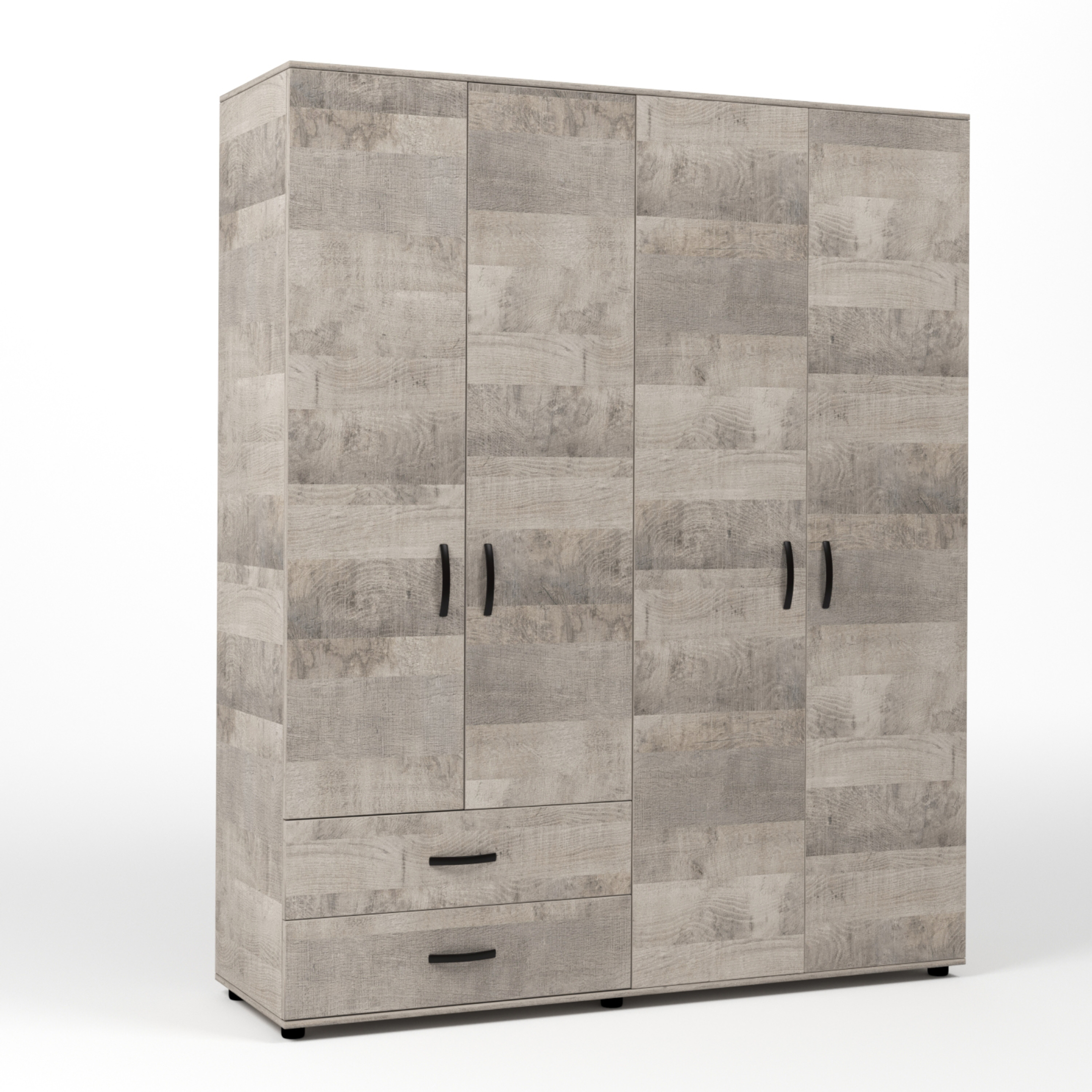 Claks modern wooden wardrobe with 4 doors and 2 drawers, 160x52 cm, 205 cm high.