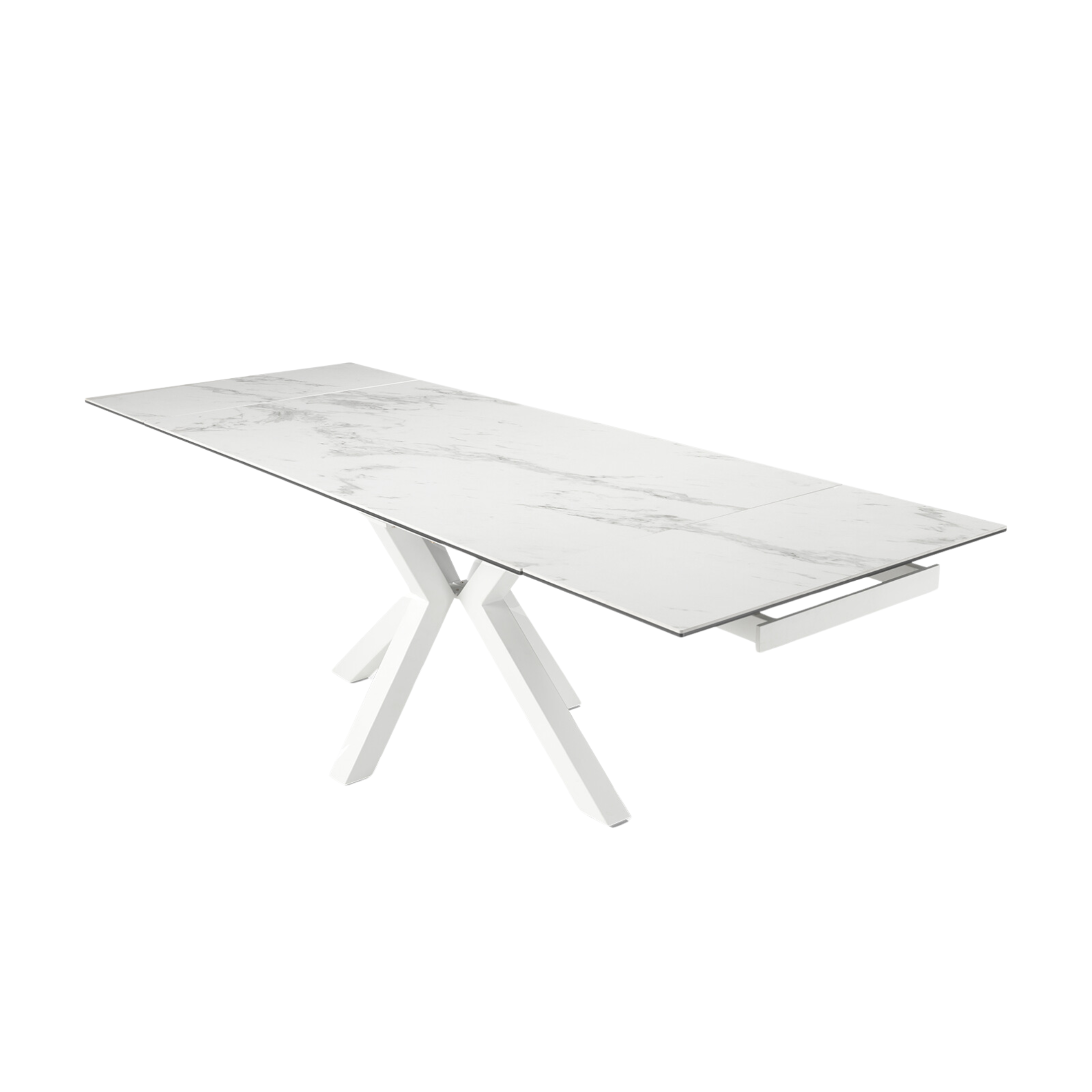 Modern extendable table "Artik" with metal base, seats up to 10 people.