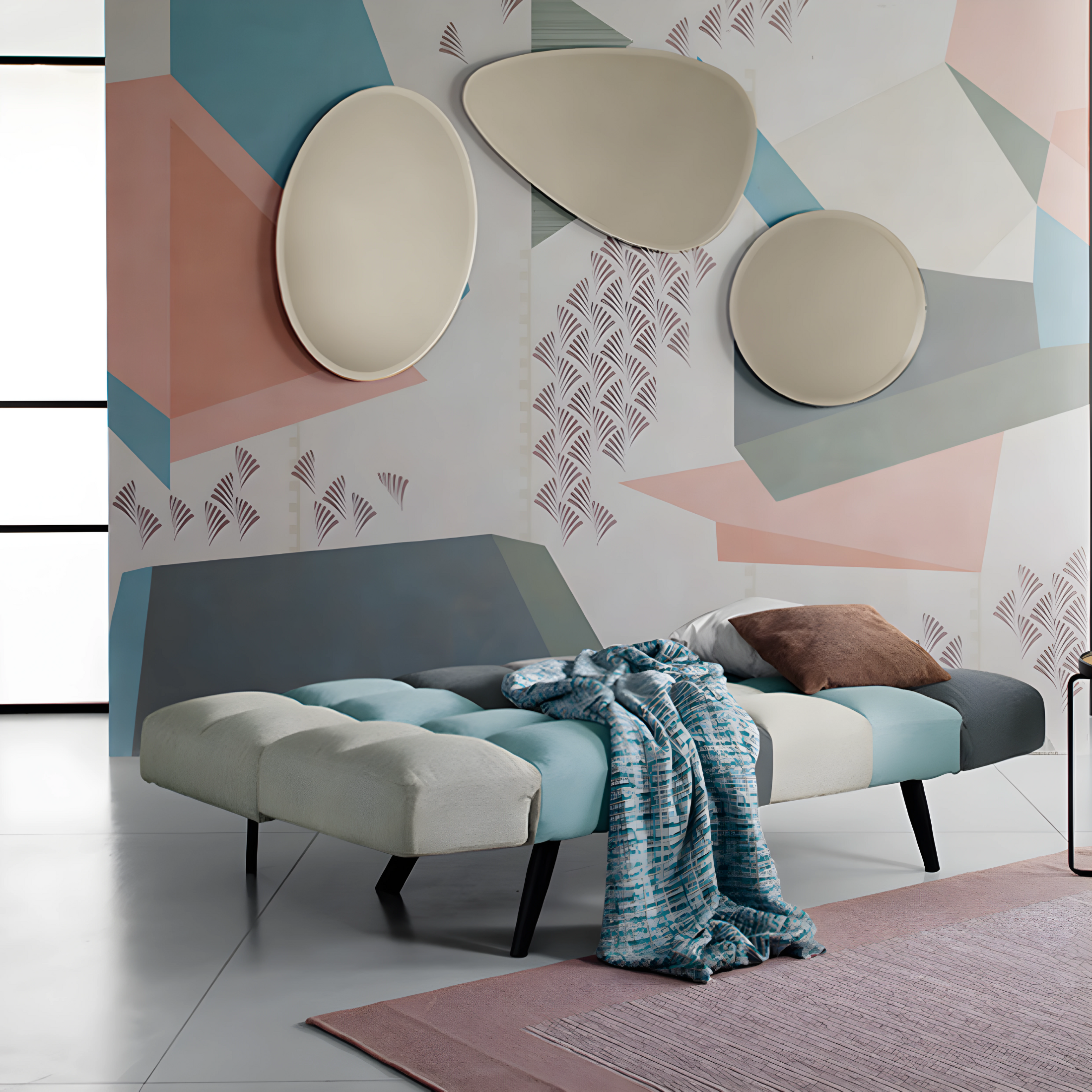 Modern "Tolomeo" convertible fabric sofa, 80x180 cm, 85/110 cm high