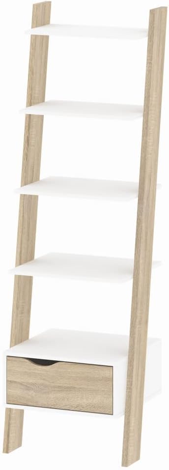 "Oslo" bookcase with 4 shelves and 1 drawer, modern white oak, 55x44 cm, 180 cm high.