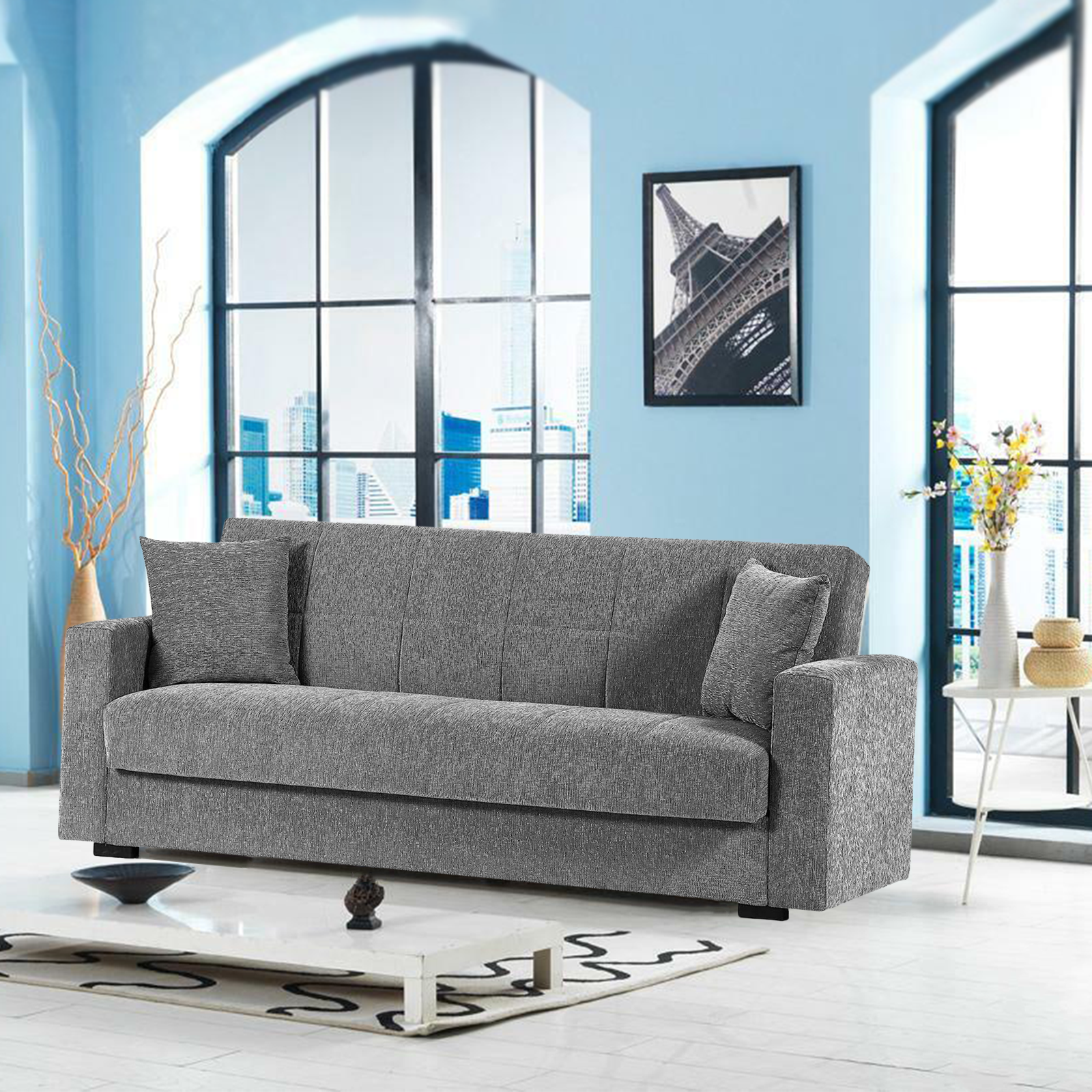 Modern double sofa bed with storage "Noa" in fabric 210x80 cm 90h