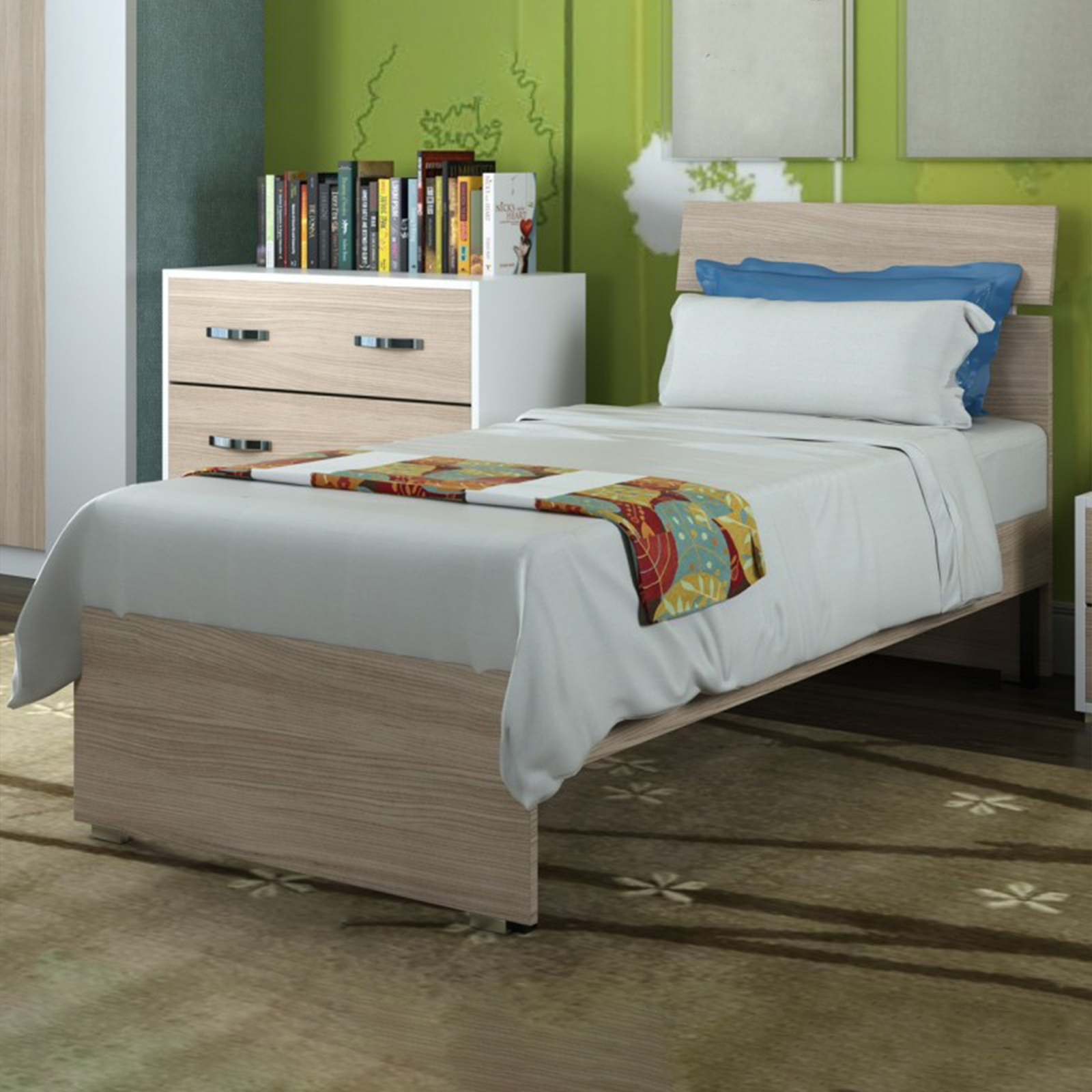 Single bed in elm wood "Modern" 200x85 cm 98h