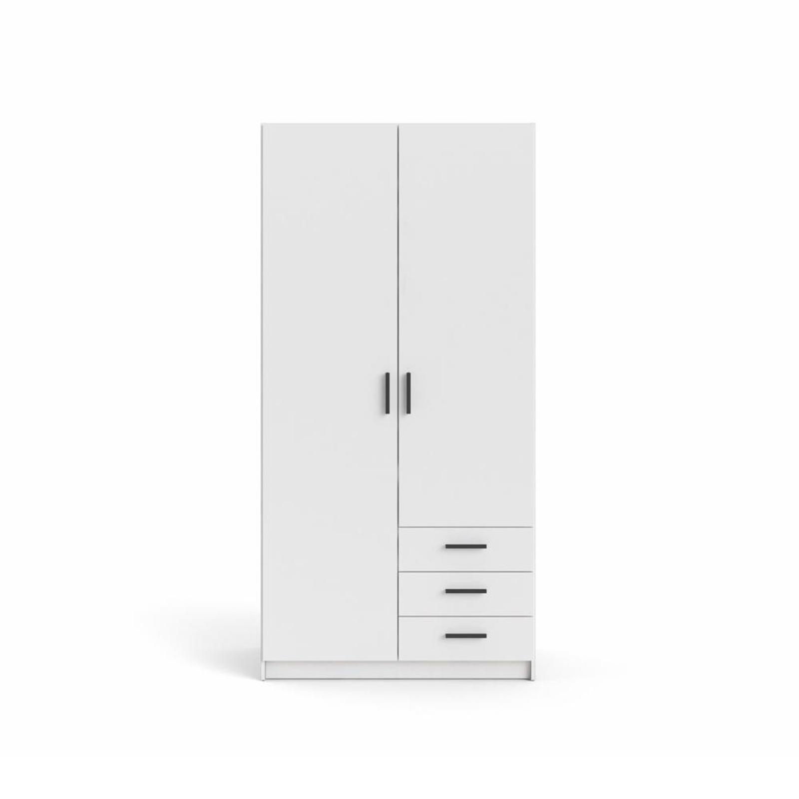 Modern wardrobe with doors and 3 drawers "Sprint" in white wood, 200 cm high.
