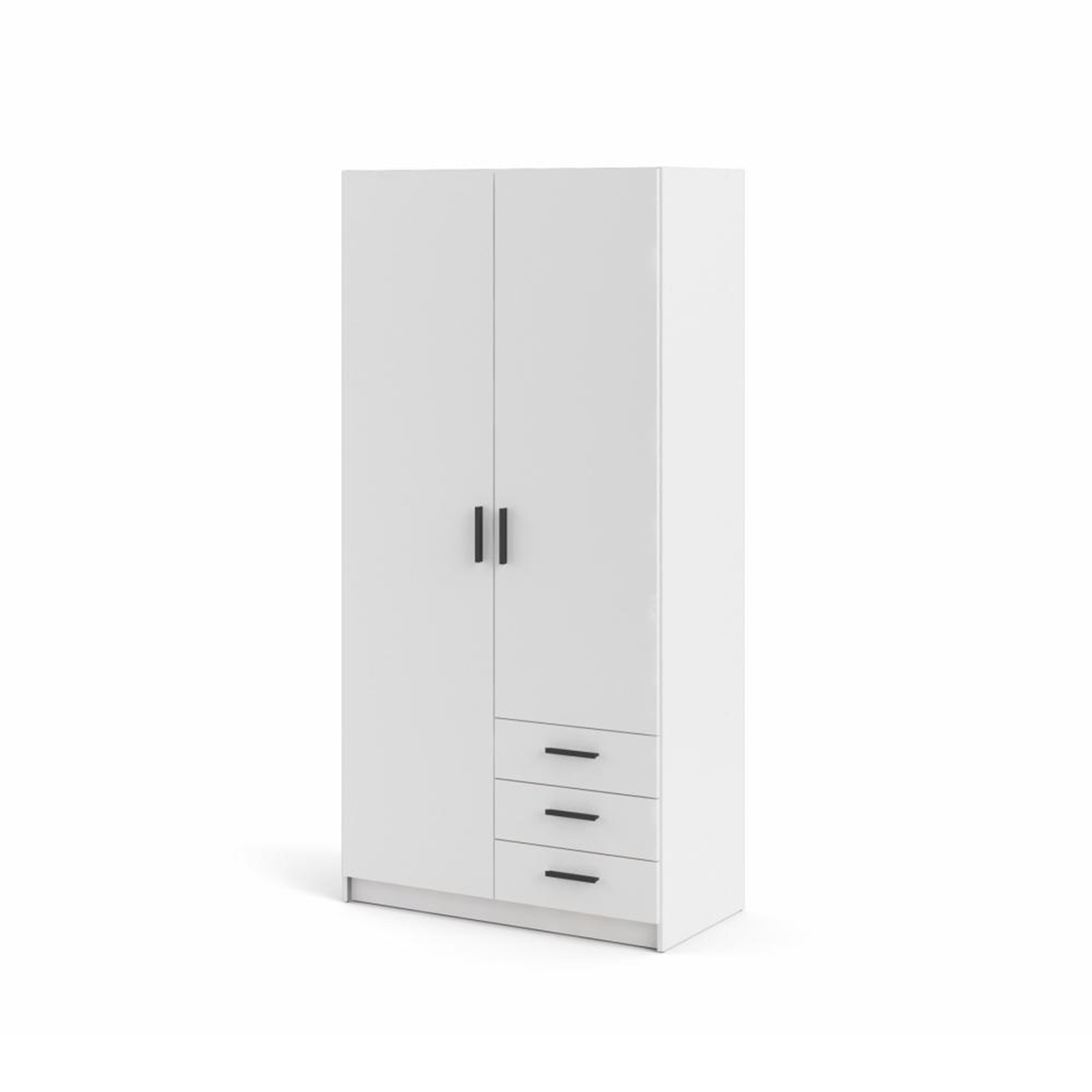 Modern wardrobe with doors and 3 drawers "Sprint" in white wood, 200 cm high.