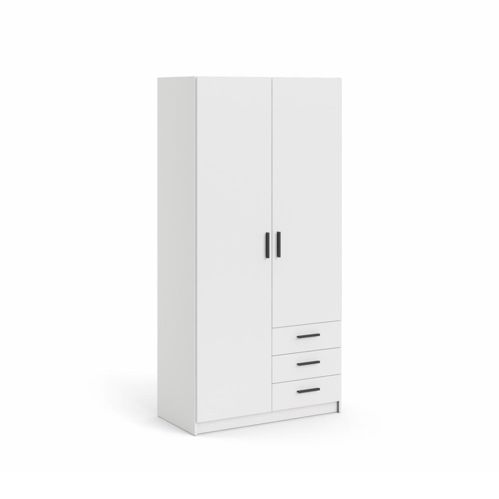 Modern wardrobe with doors and 3 drawers "Sprint" in white wood, 200 cm high.