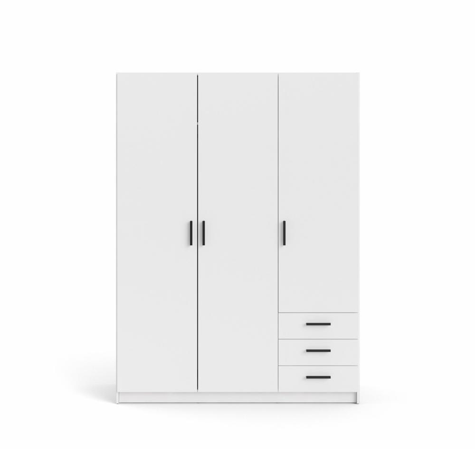 Modern wardrobe with doors and 3 drawers "Sprint" in white wood, 200 cm high.