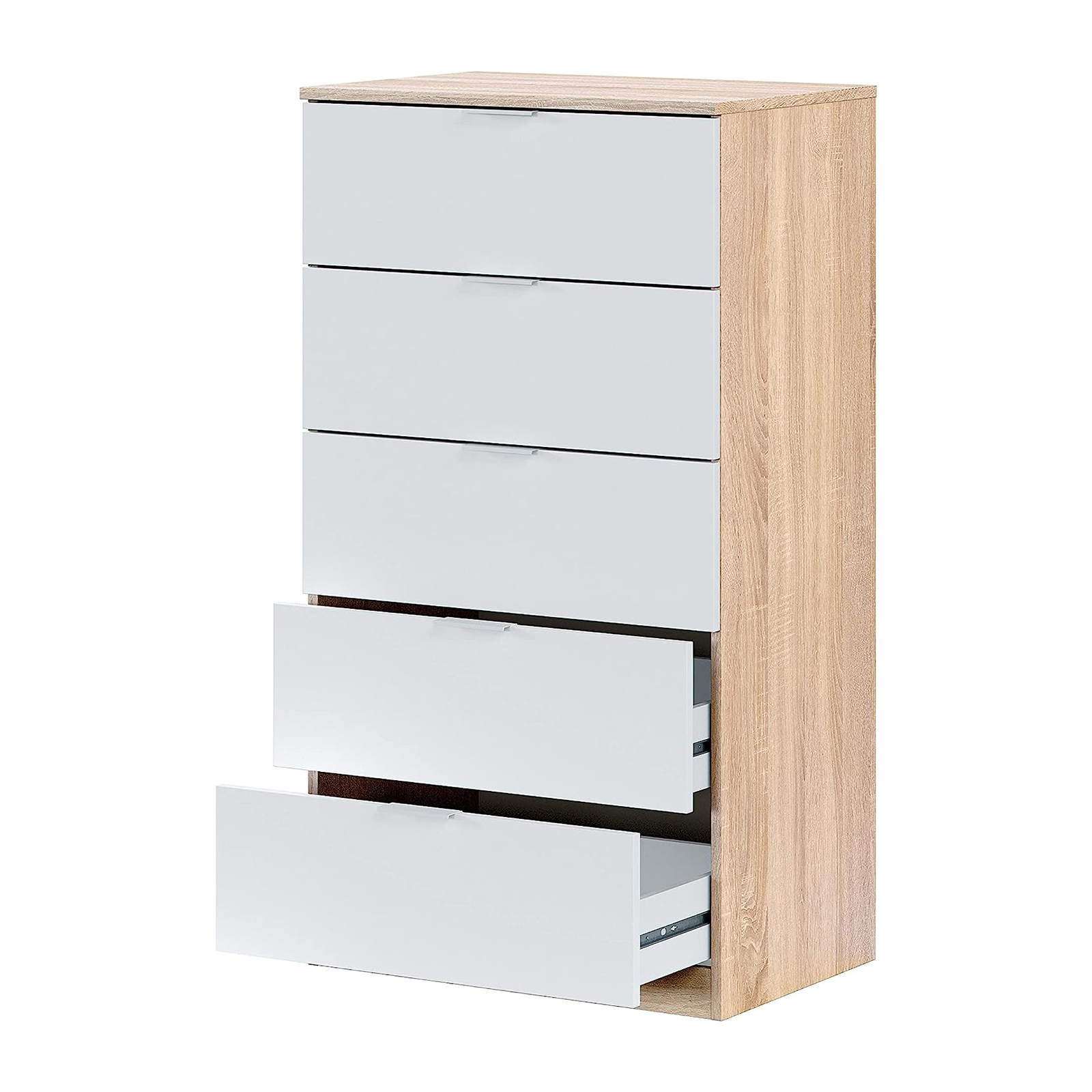 "LC" bedroom chest of drawers in oak wood with 5 drawers, 60x40 cm, 110 cm high.