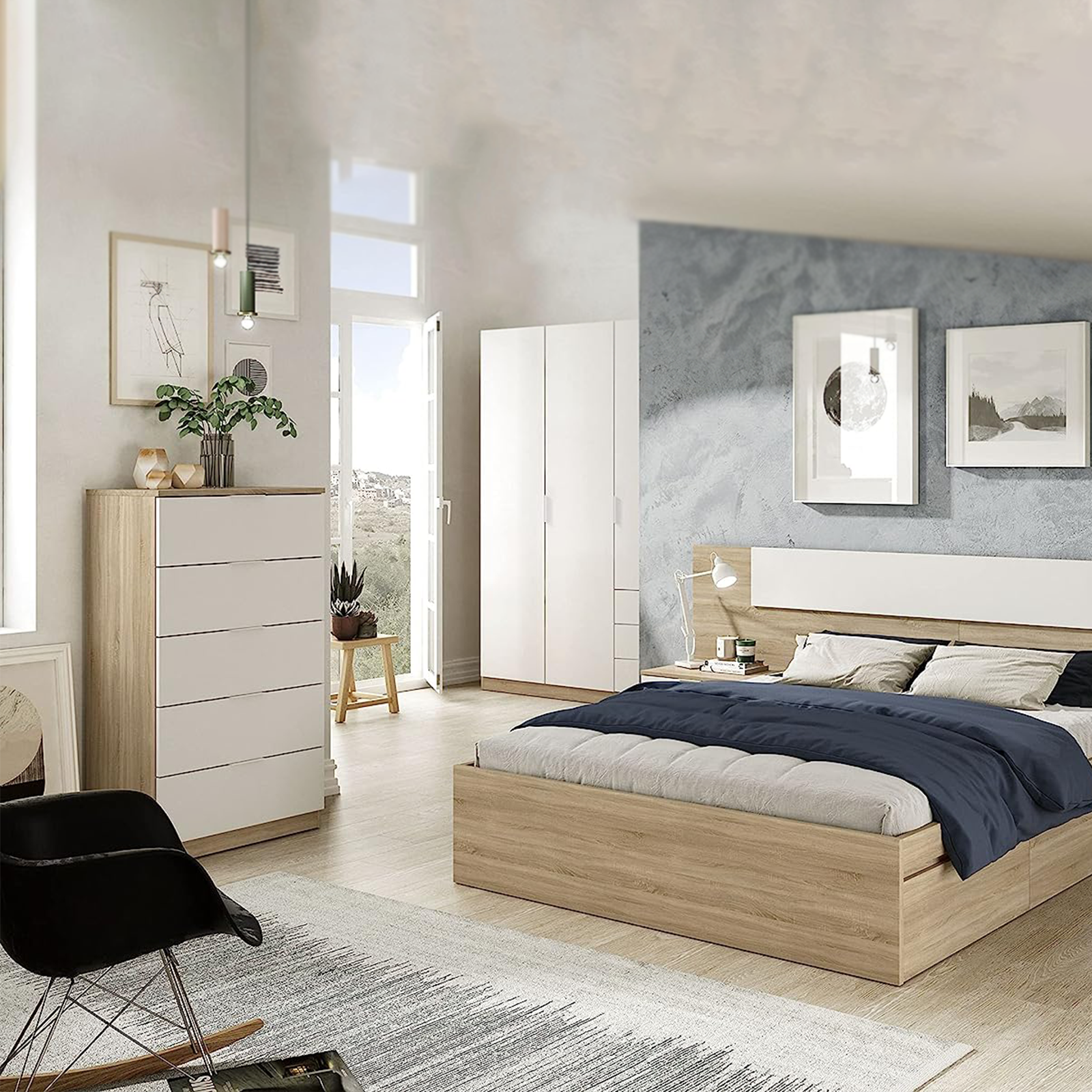 "LC" bedroom chest of drawers in oak wood with 5 drawers, 60x40 cm, 110 cm high.