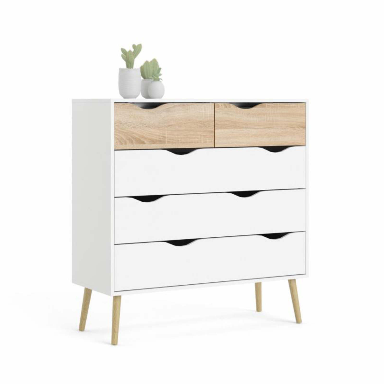 Modern "Oslo" bedroom chest of drawers in white and oak wood