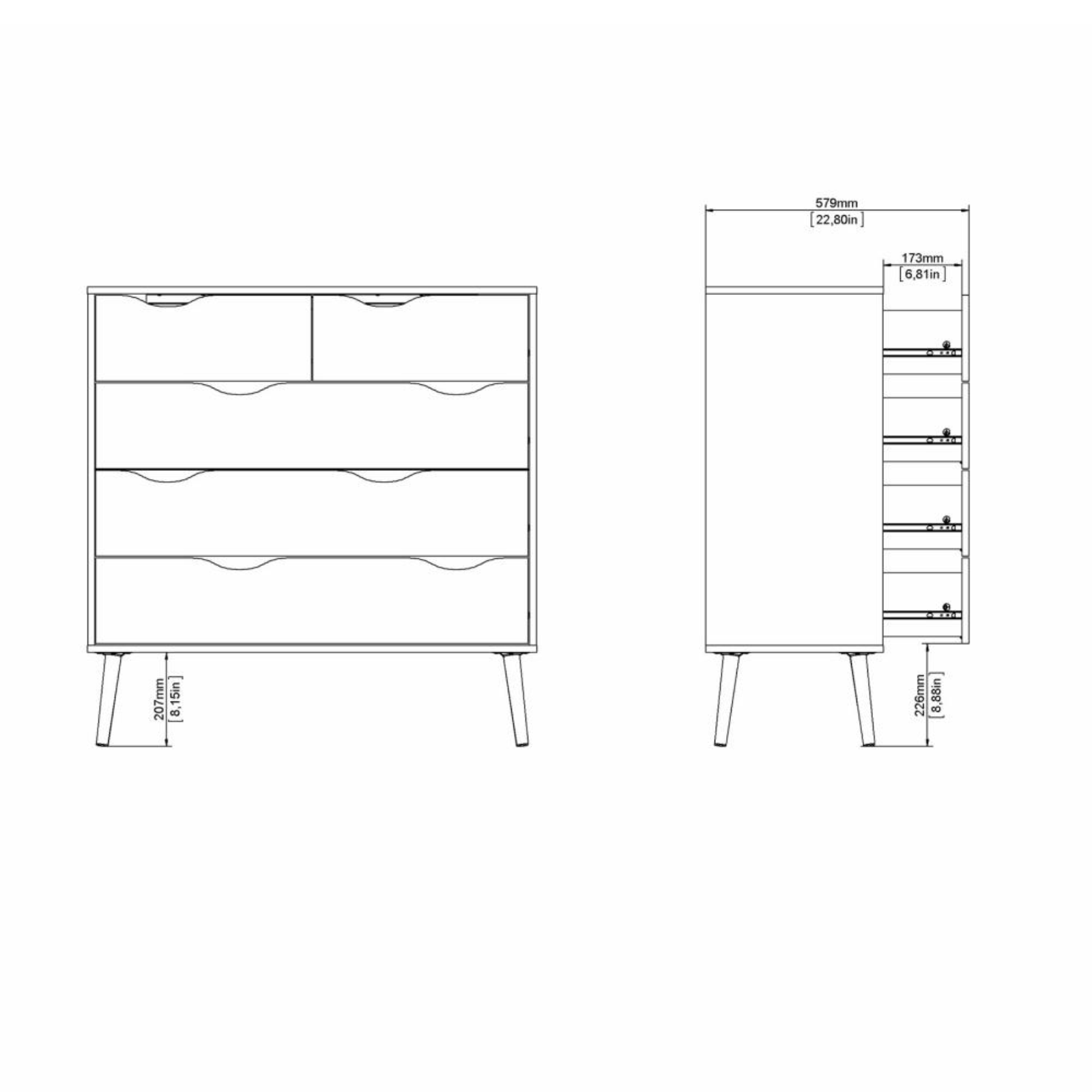 Modern "Oslo" bedroom chest of drawers in white and oak wood