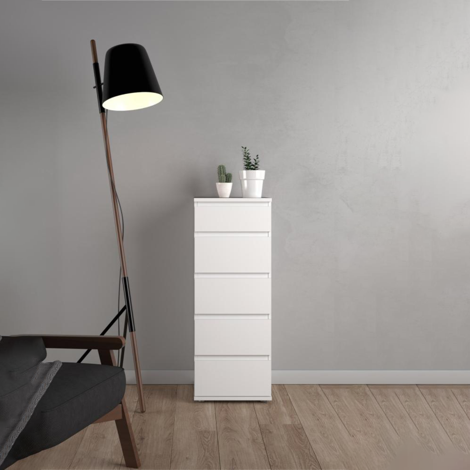 Modern "Nova" bedroom chest of drawers in white and oak wood