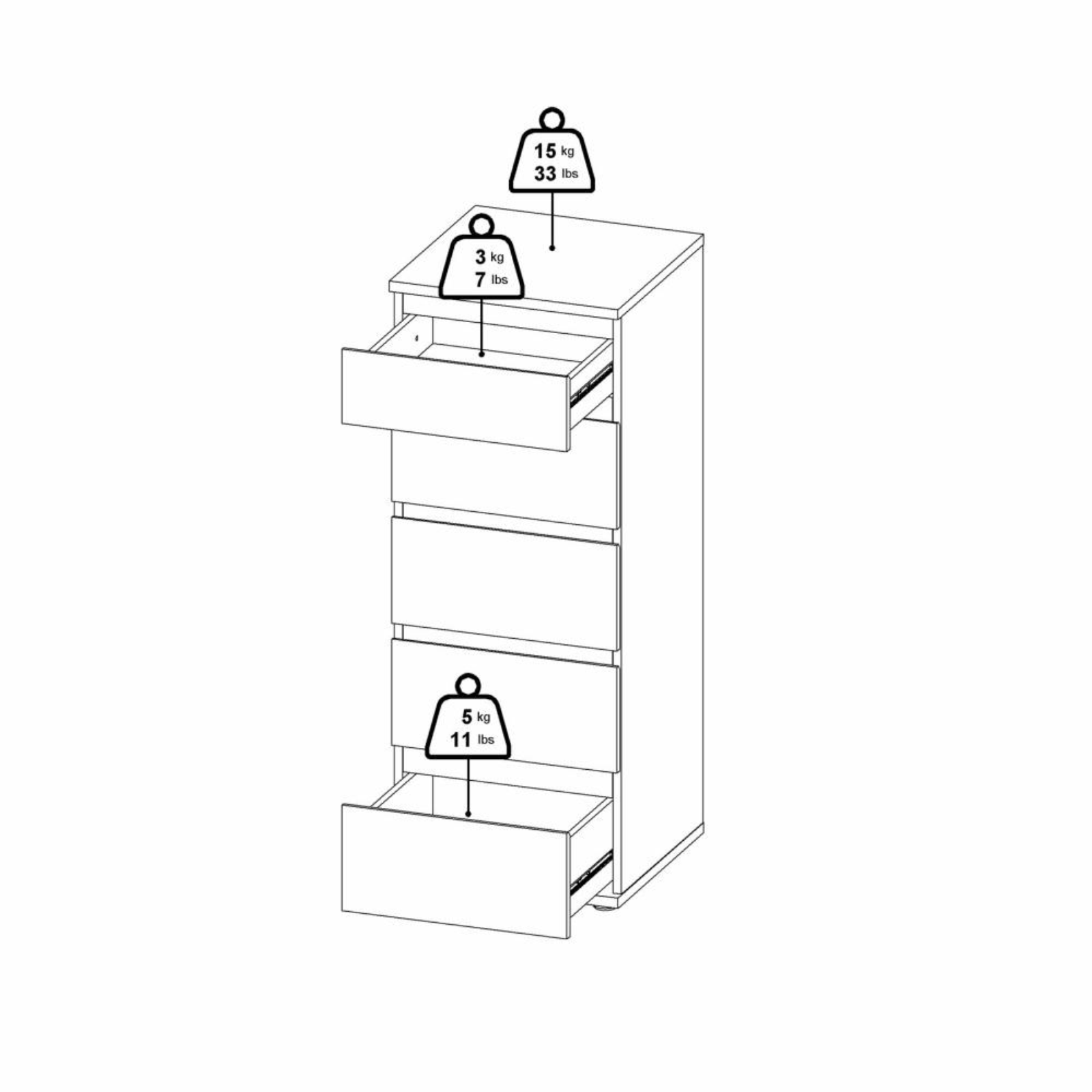 Modern "Nova" bedroom chest of drawers in white and oak wood