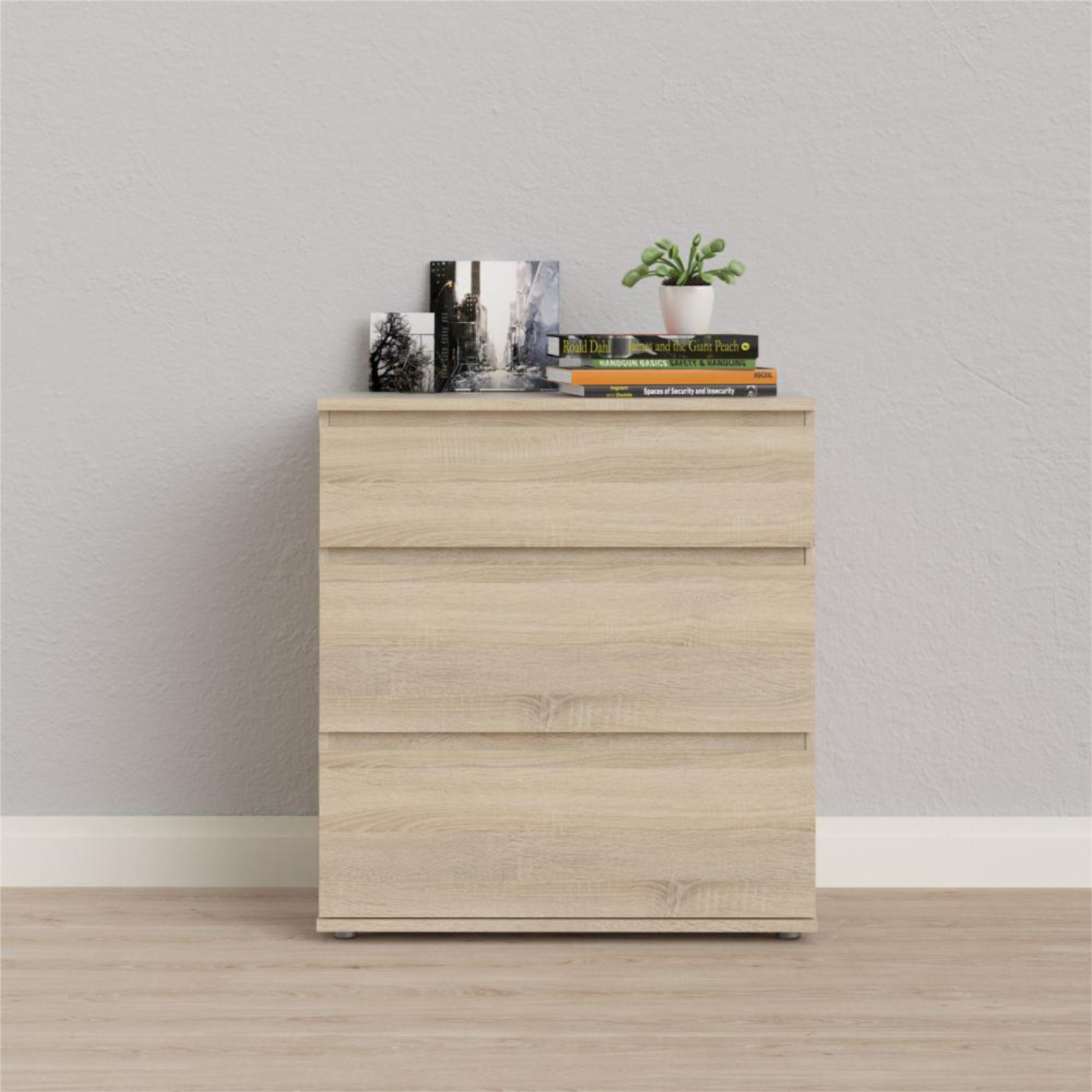 Modern "Nova" bedroom chest of drawers in white and oak wood