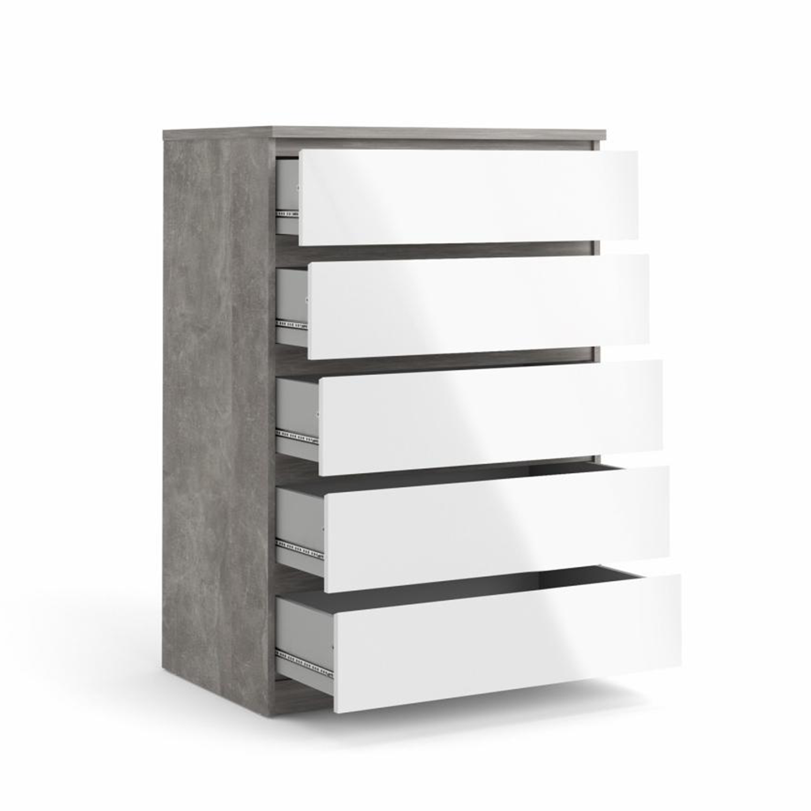 Modern "Naia" bedroom chest of drawers in white wood and concrete
