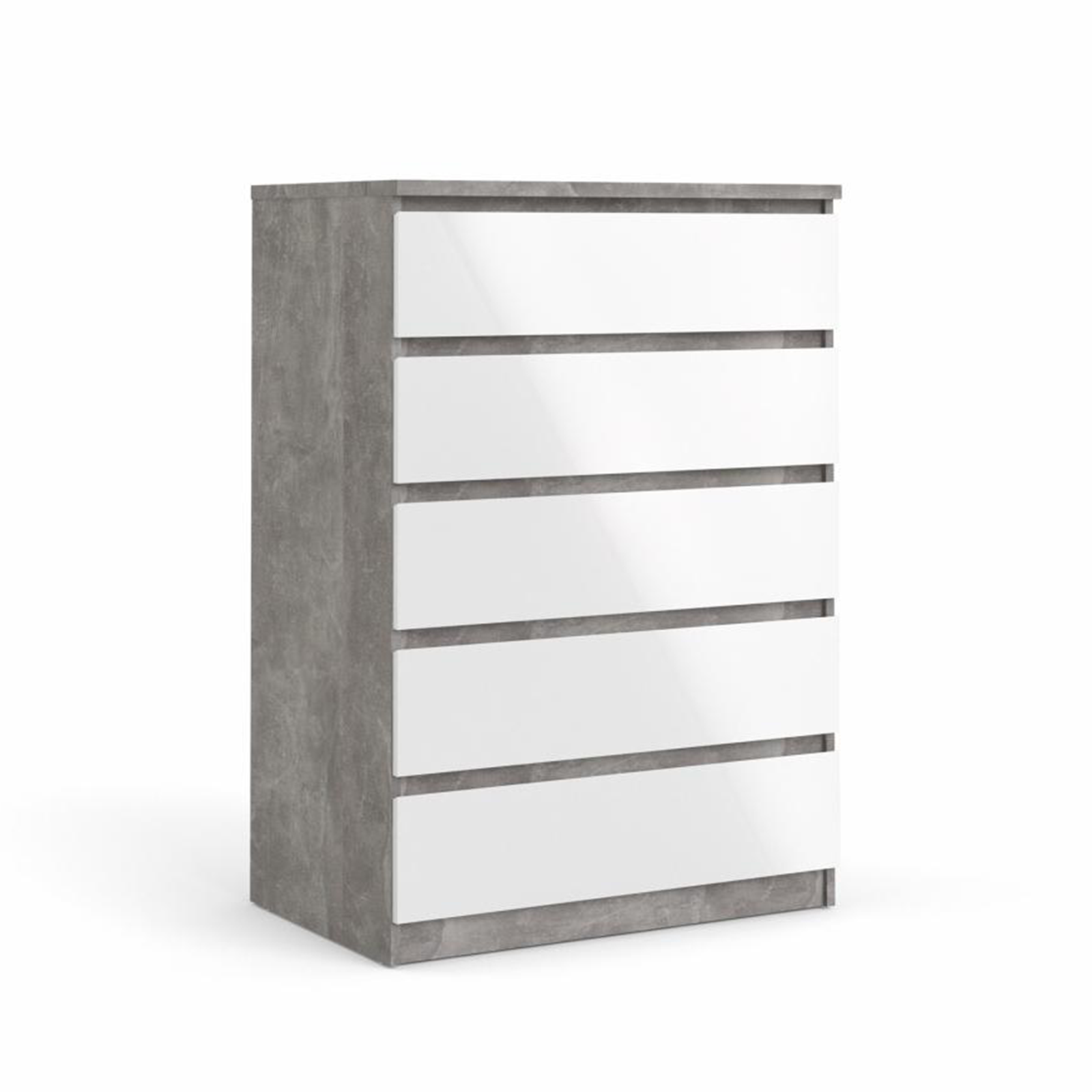 Modern "Naia" bedroom chest of drawers in white wood and concrete