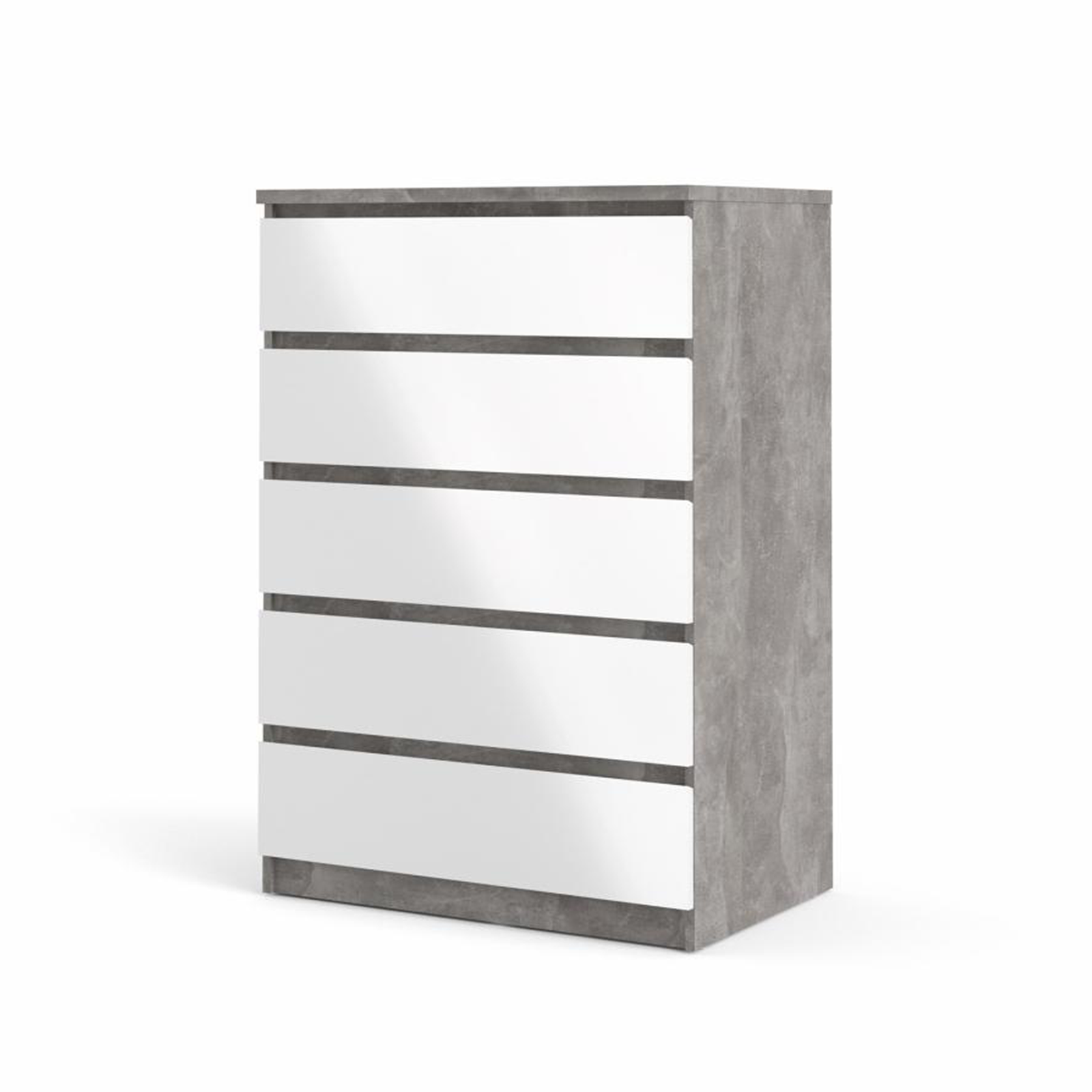 Modern "Naia" bedroom chest of drawers in white wood and concrete