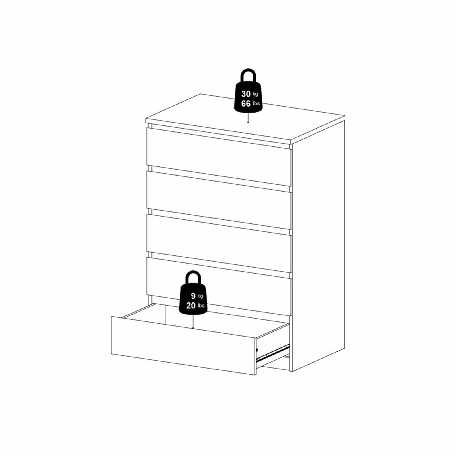 Modern "Naia" bedroom chest of drawers in white wood and concrete