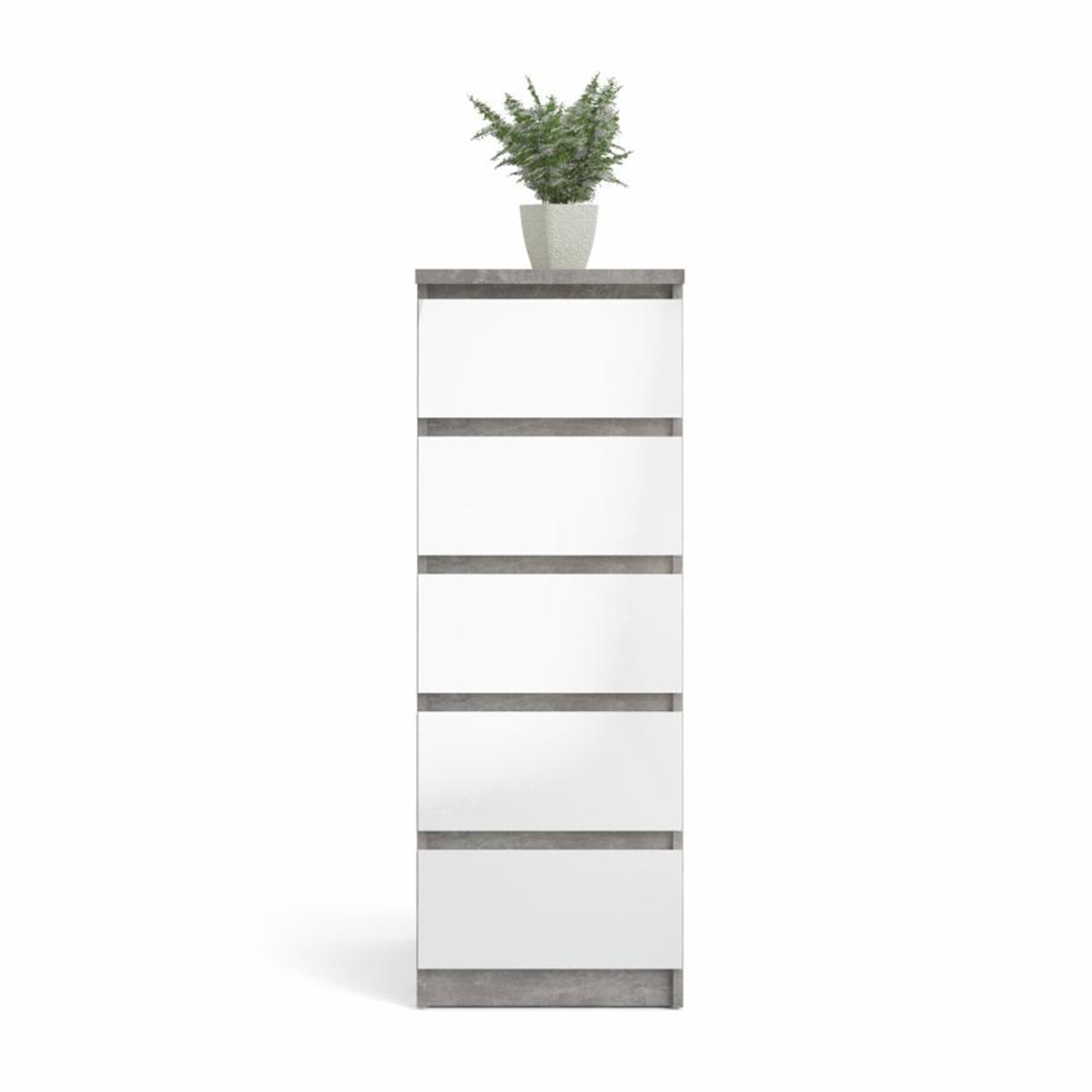 Modern "Naia" bedroom chest of drawers in white wood and concrete