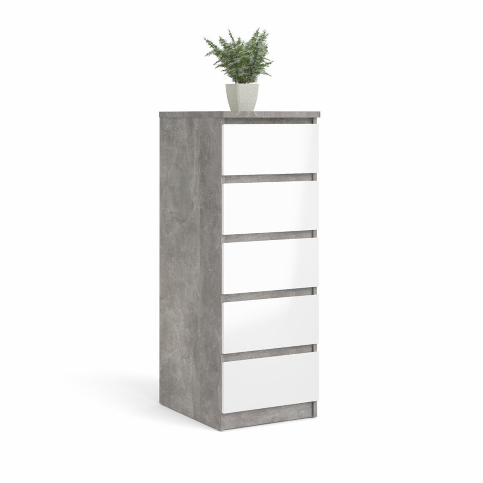 Modern "Naia" bedroom chest of drawers in white wood and concrete