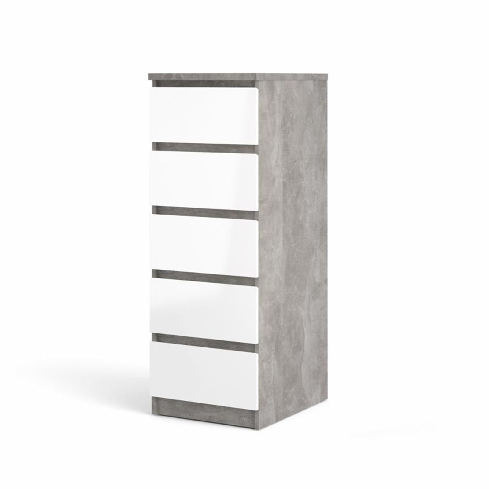 Modern "Naia" bedroom chest of drawers in white wood and concrete