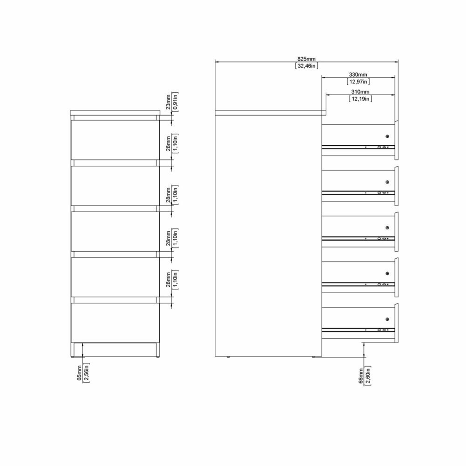 Modern "Naia" bedroom chest of drawers in white wood and concrete