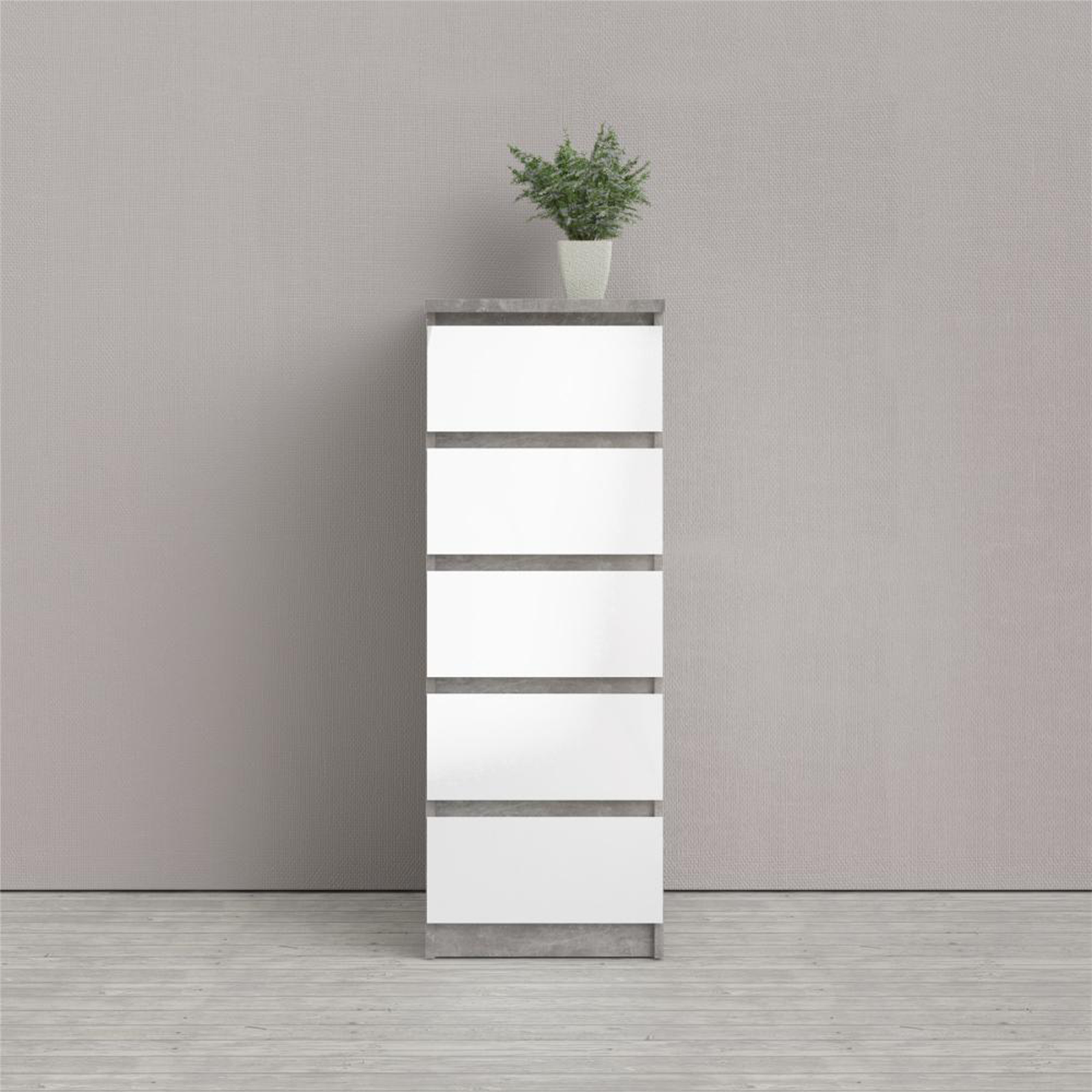 Modern "Naia" bedroom chest of drawers in white wood and concrete