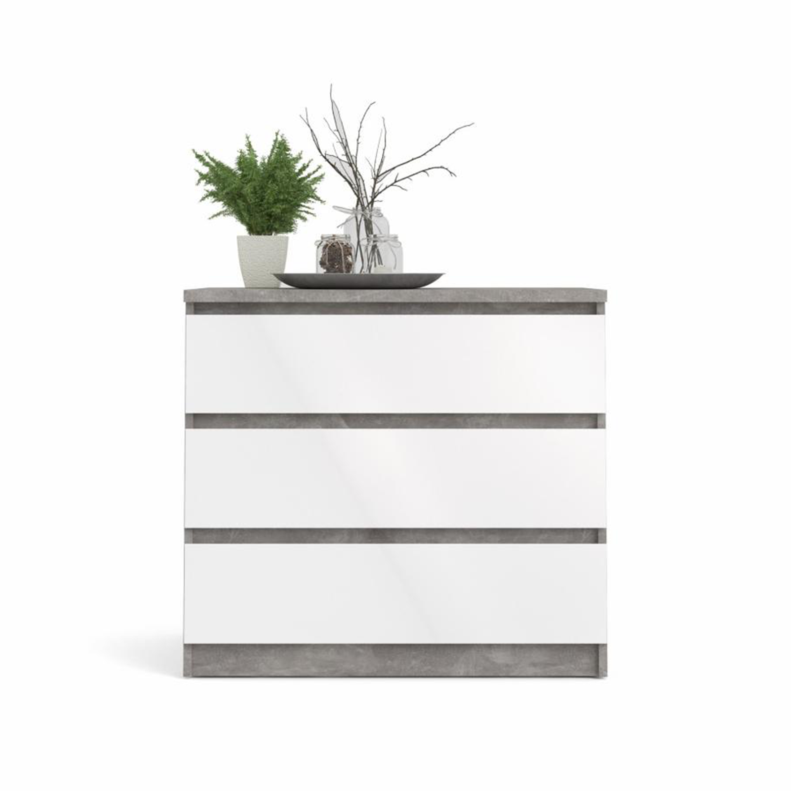 Modern "Naia" bedroom chest of drawers in white wood and concrete