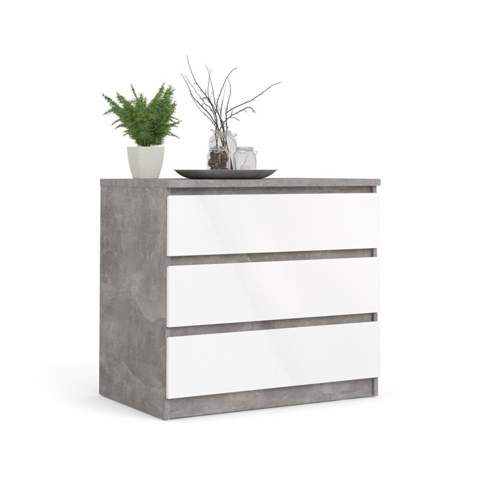 Modern "Naia" bedroom chest of drawers in white wood and concrete