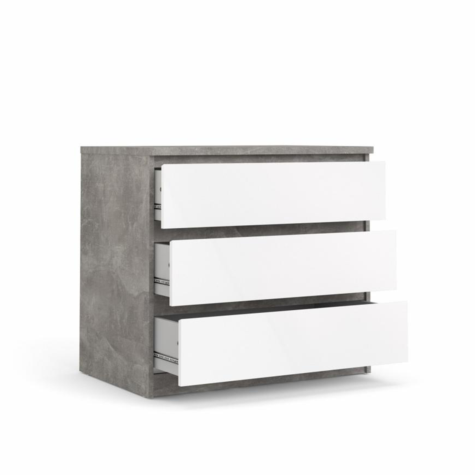 Modern "Naia" bedroom chest of drawers in white wood and concrete