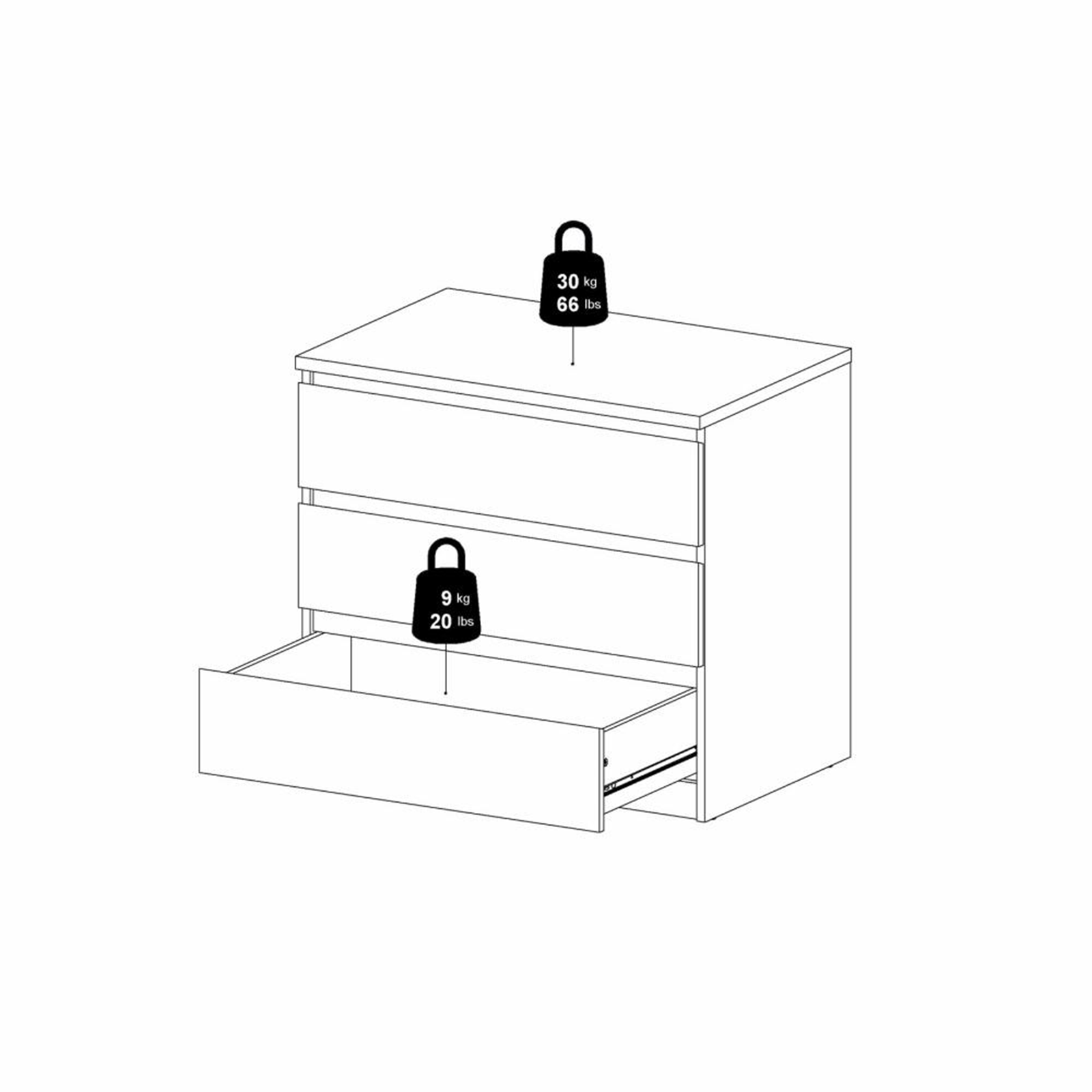 Modern "Naia" bedroom chest of drawers in white wood and concrete