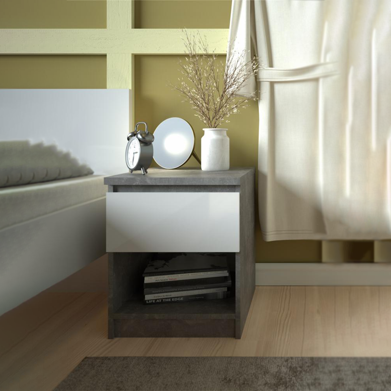 Modern wooden bedside table "Naia" bedside cabinet with 1 drawer 40x40 cm 50h