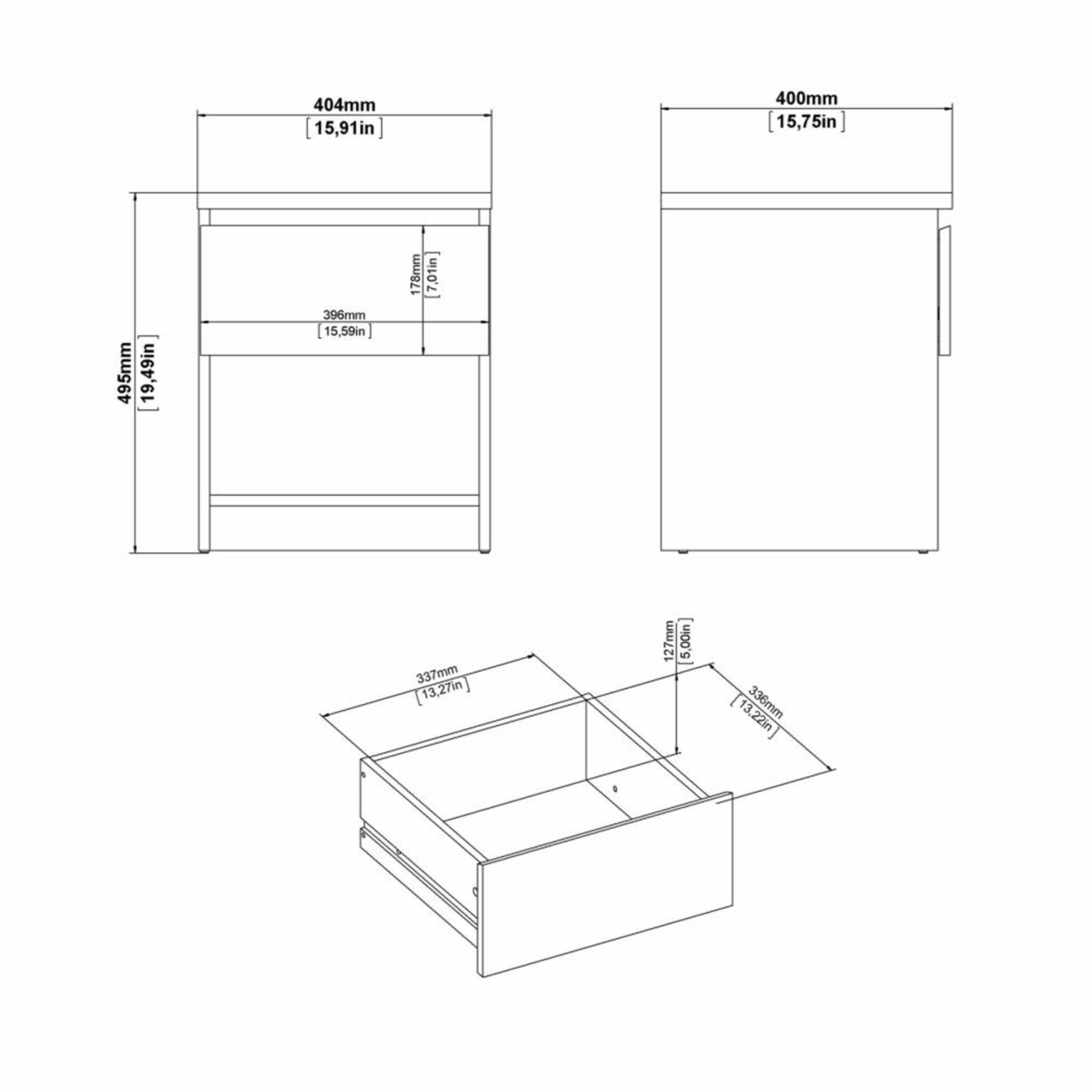 Modern wooden bedside table "Naia" bedside cabinet with 1 drawer 40x40 cm 50h