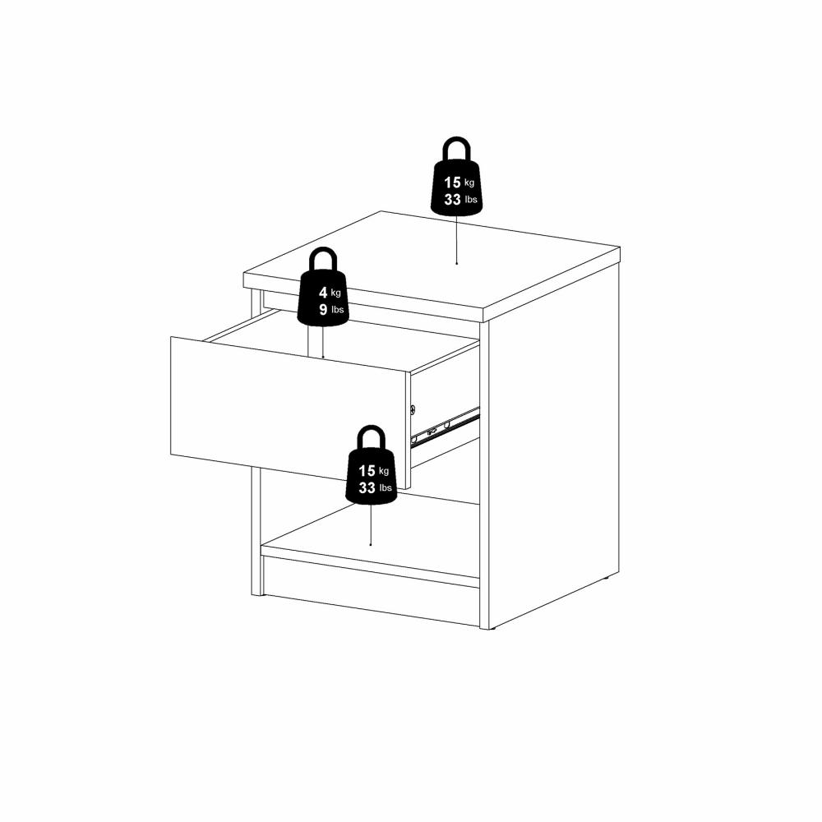 Modern wooden bedside table "Naia" bedside cabinet with 1 drawer 40x40 cm 50h