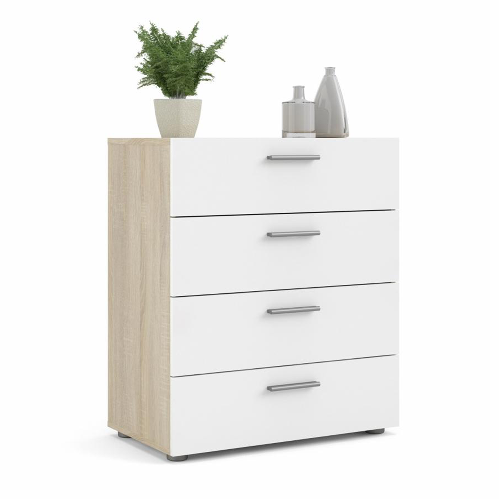 Modern chest of drawers "Pepe" in white wood and oak 4 drawers 70x40 cm 82h