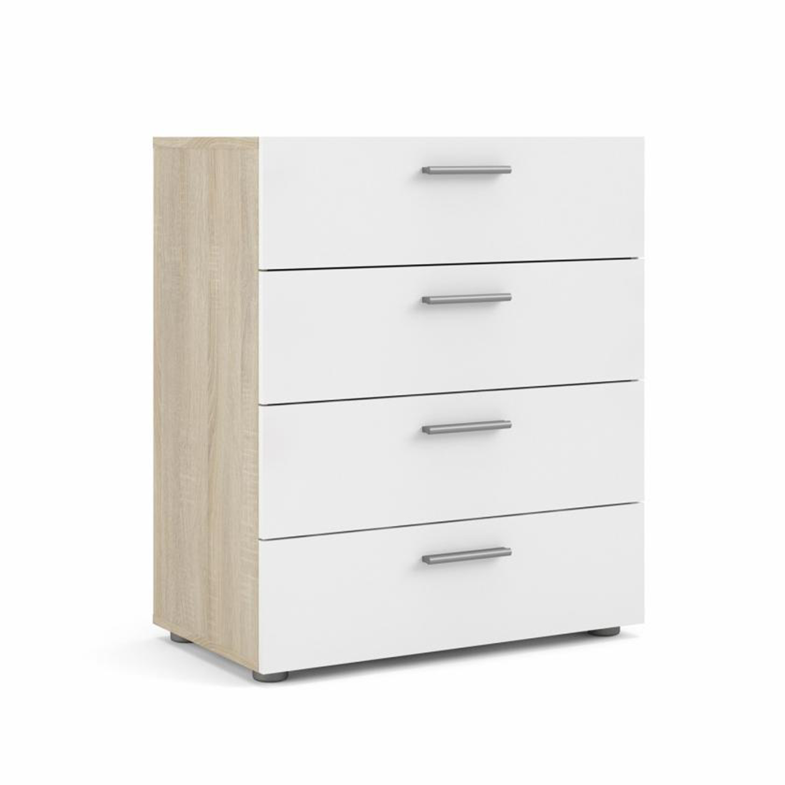 Modern chest of drawers "Pepe" in white wood and oak 4 drawers 70x40 cm 82h