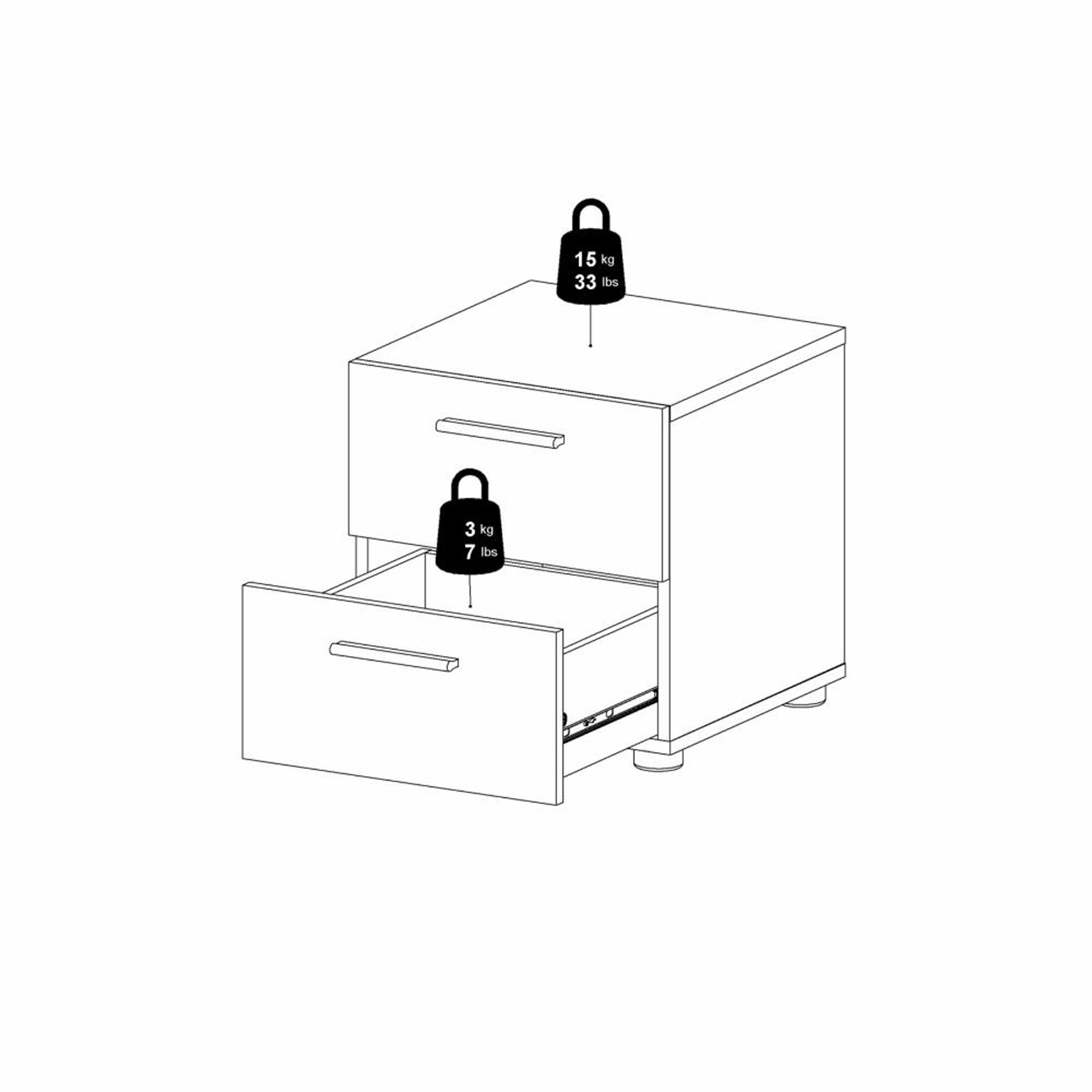 Modern wooden bedside table "Pepe" bedside cabinet with 2 drawers cm 40x40 42h