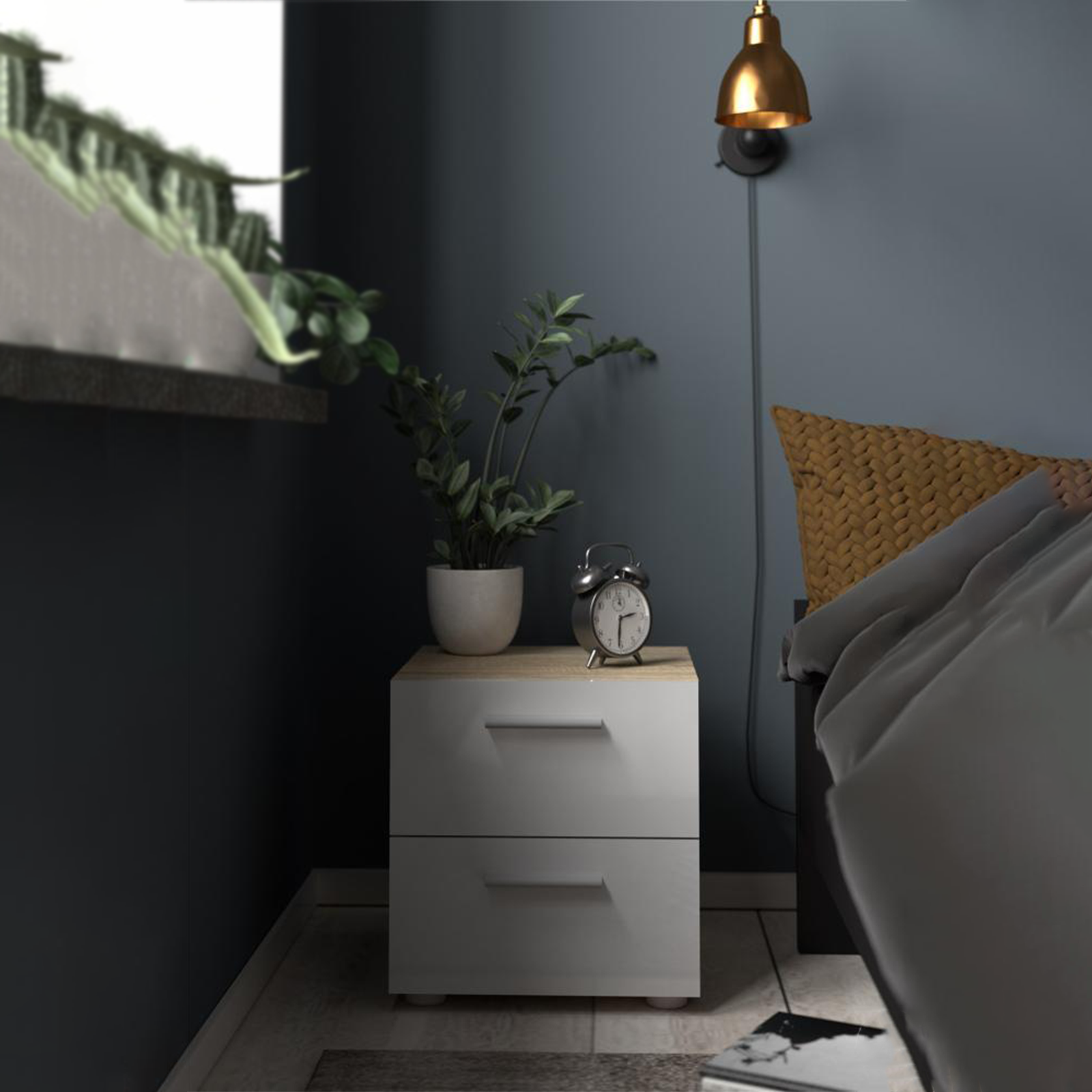 Modern wooden bedside table "Pepe" bedside cabinet with 2 drawers cm 40x40 42h