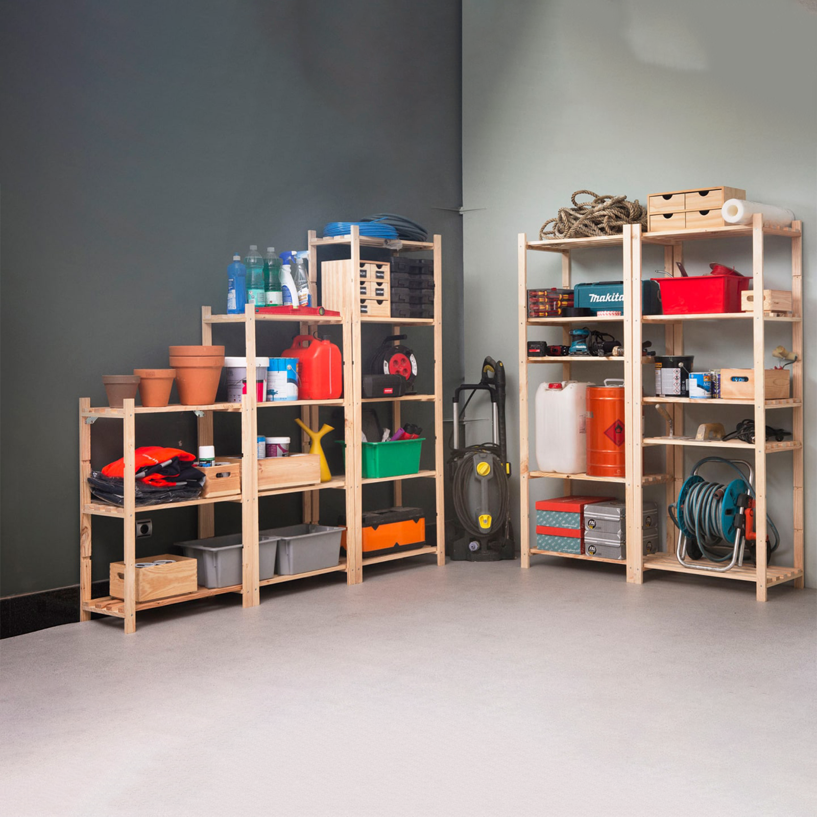 "Natura" open shelf in pine wood with 5 shelves, 65x40 cm, 171h