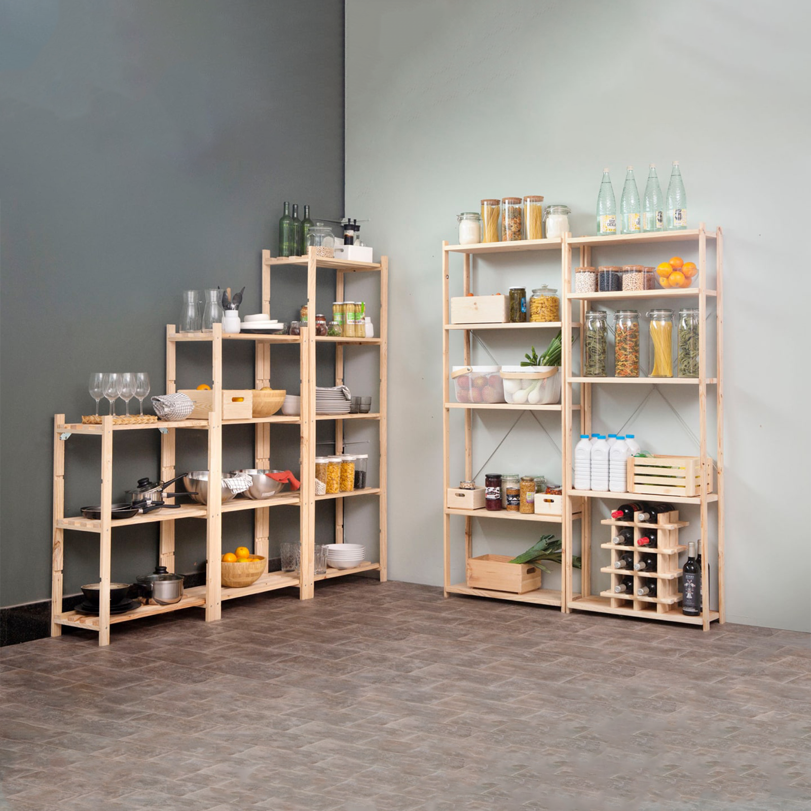 "Natura" open shelf in pine wood with 5 shelves, 65x40 cm, 171h
